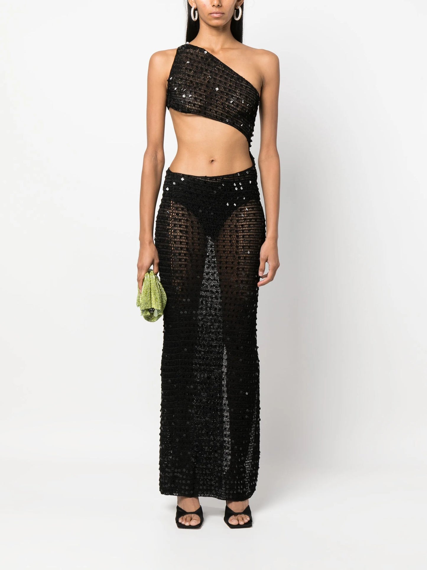 one-shoulder sequined long dress