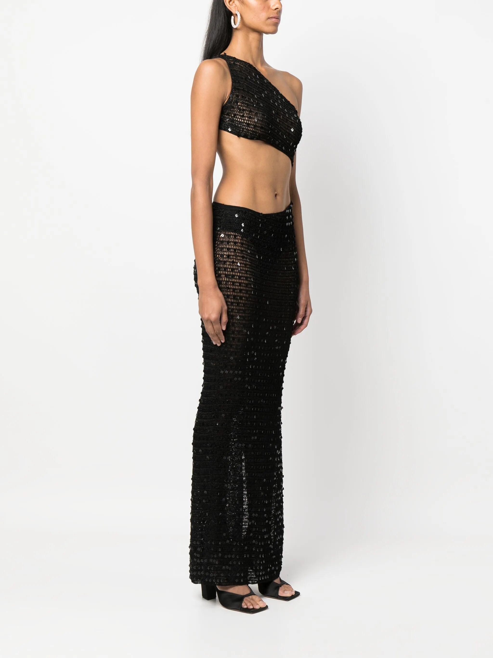 one-shoulder sequined long dress