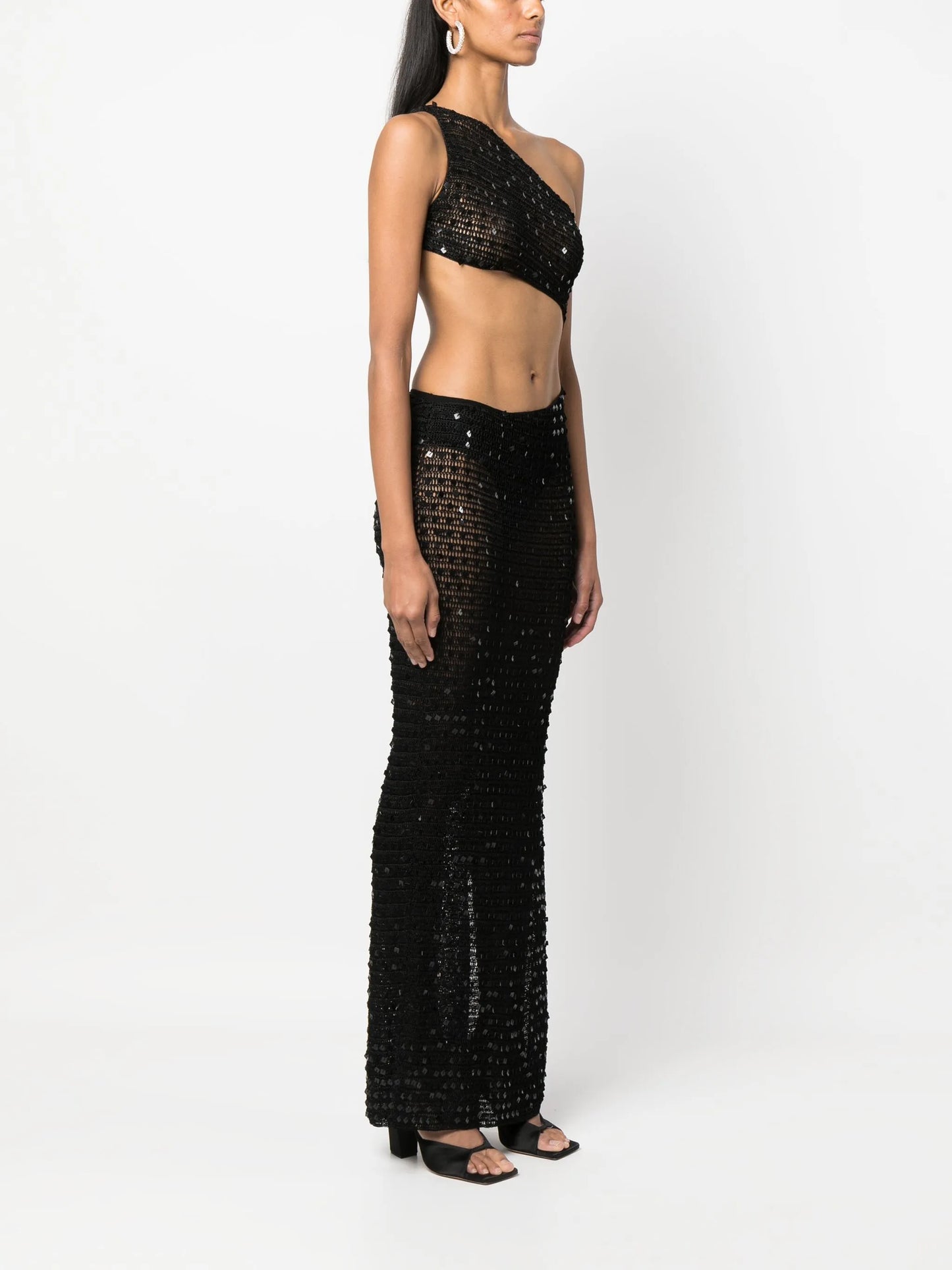 one-shoulder sequined long dress