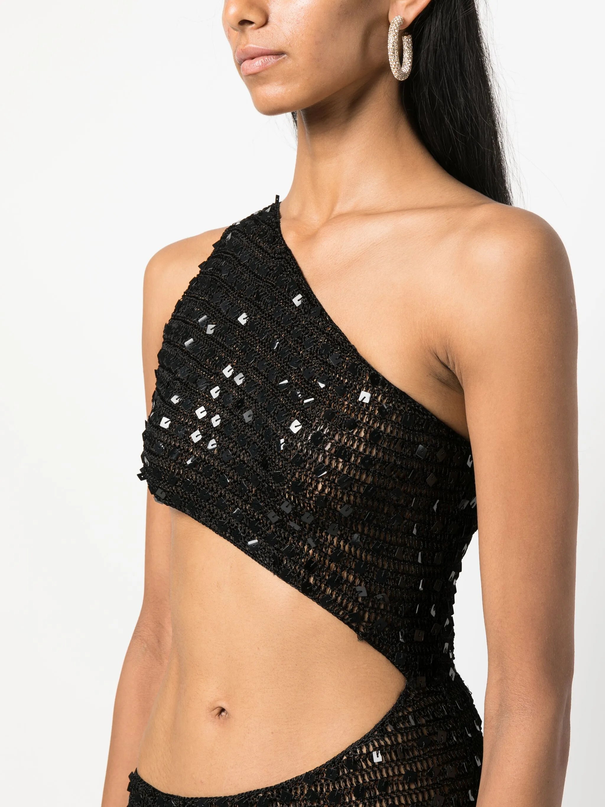 one-shoulder sequined long dress