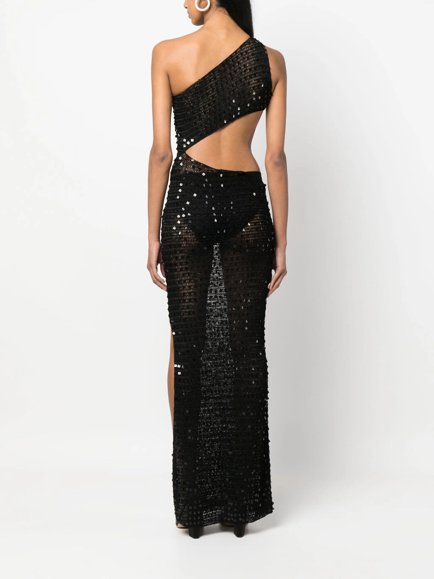 one-shoulder sequined long dress