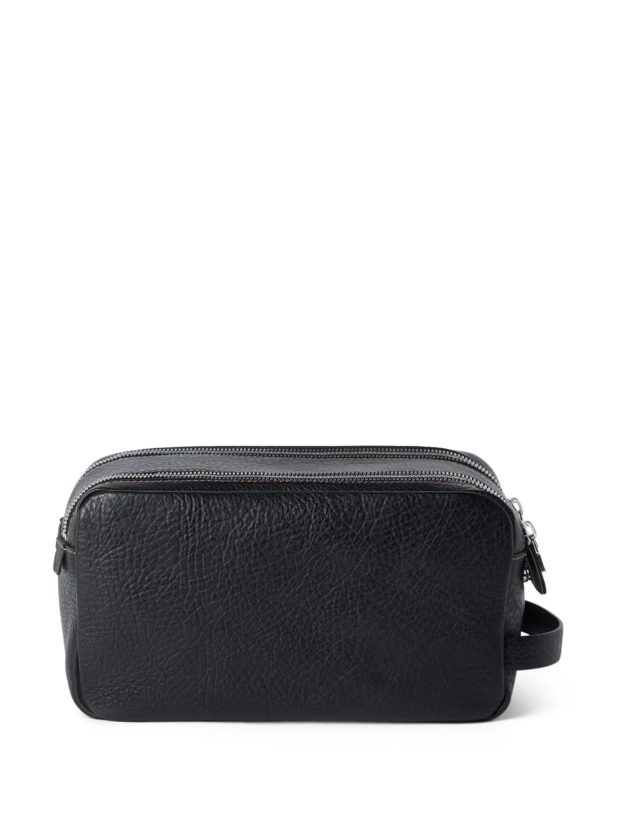 logo-engraved leather wash bag