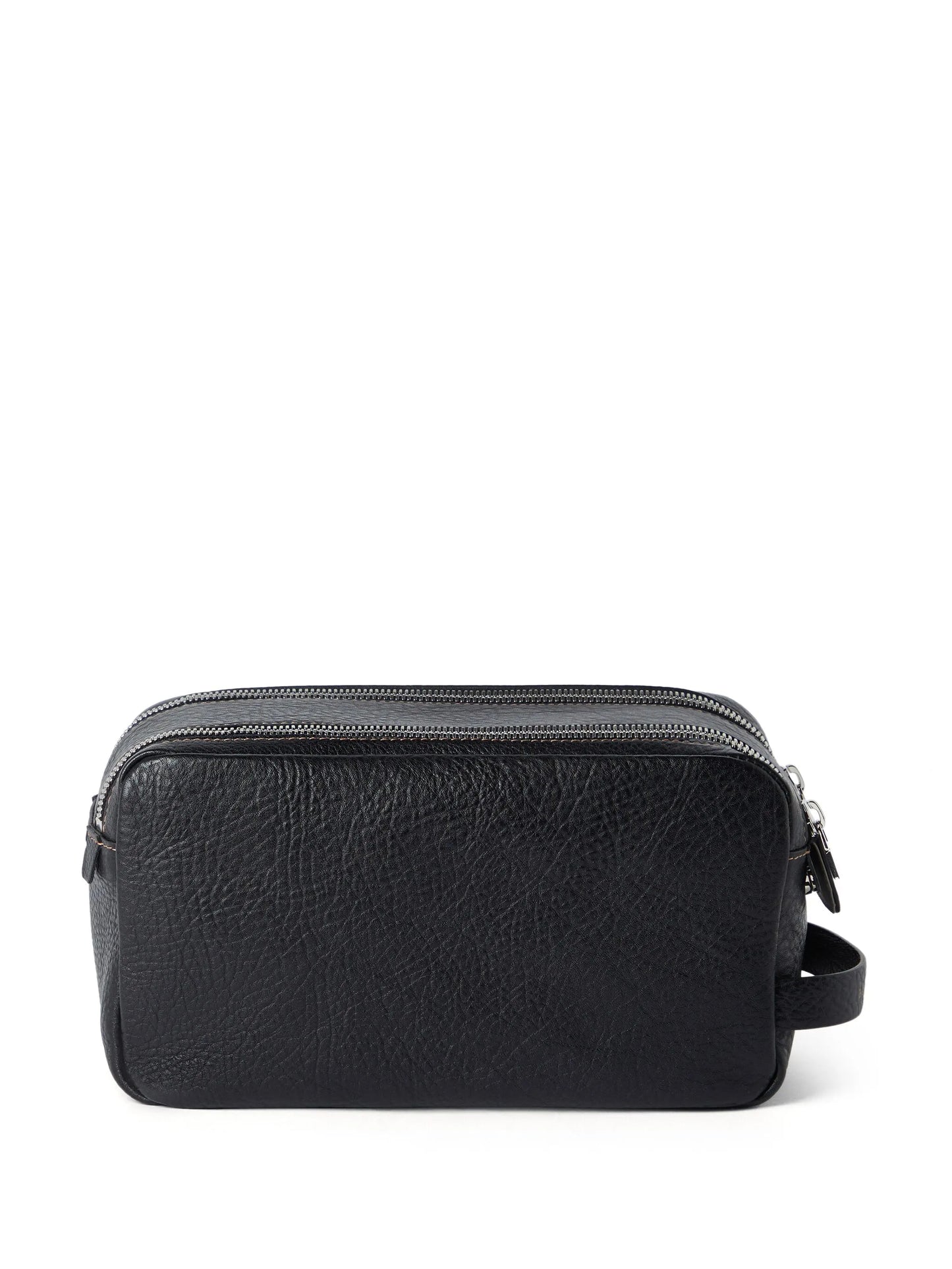logo-engraved leather wash bag
