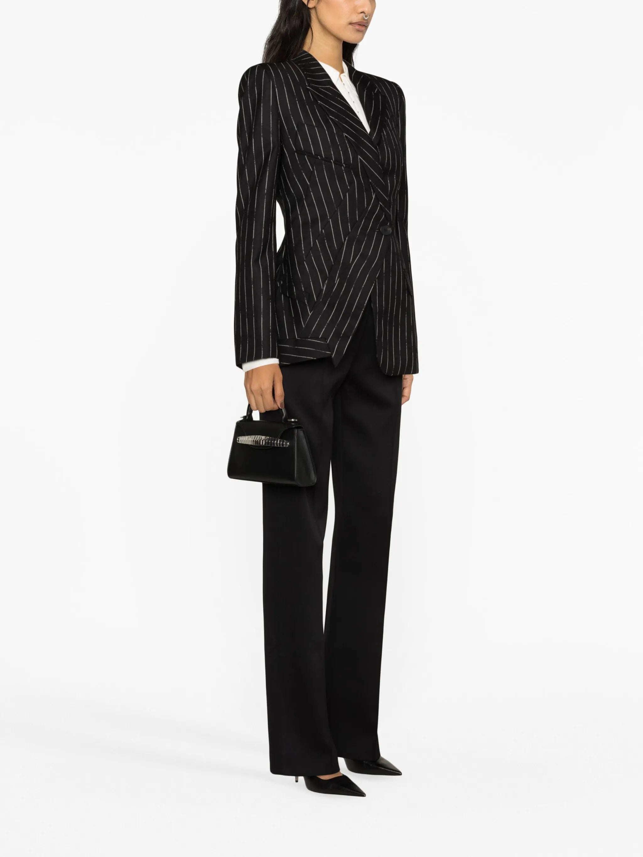 pinstripe asymmetrical wool blazer