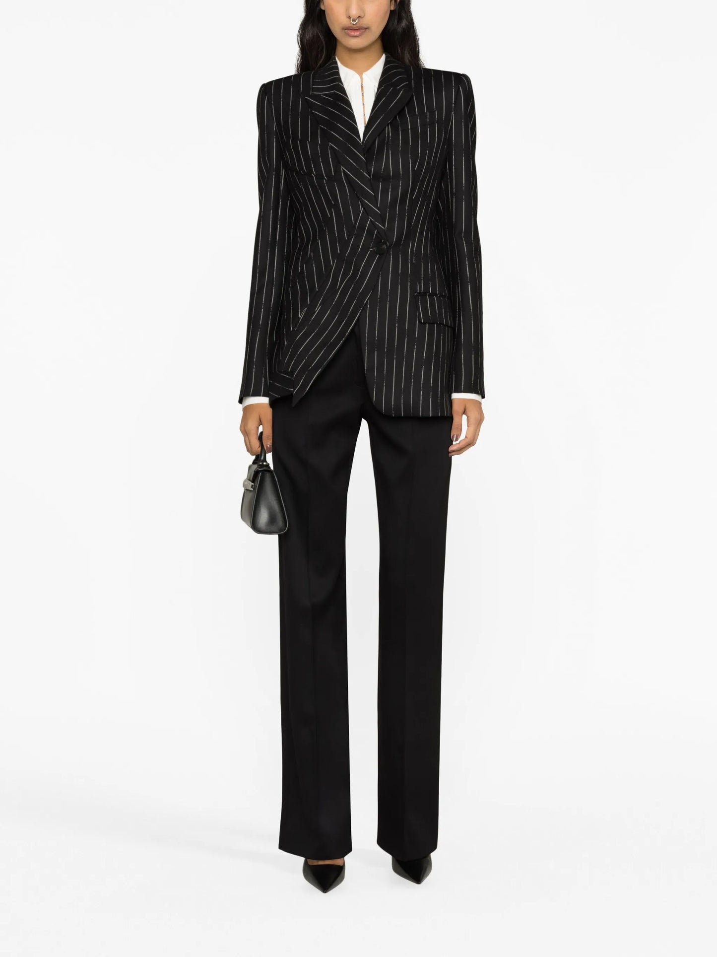 pinstripe asymmetrical wool blazer