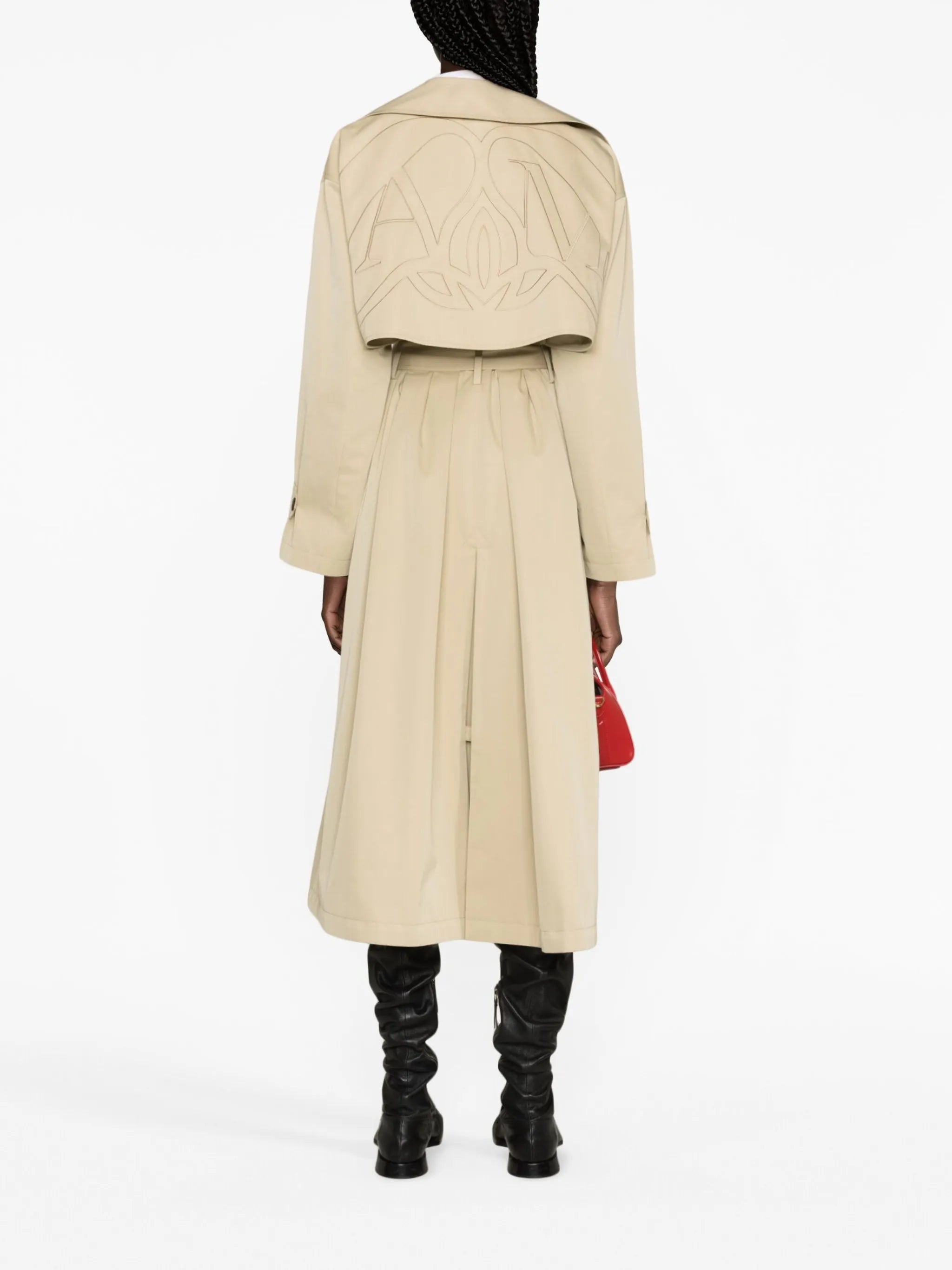 cocoon-sleeved belted trench coat
