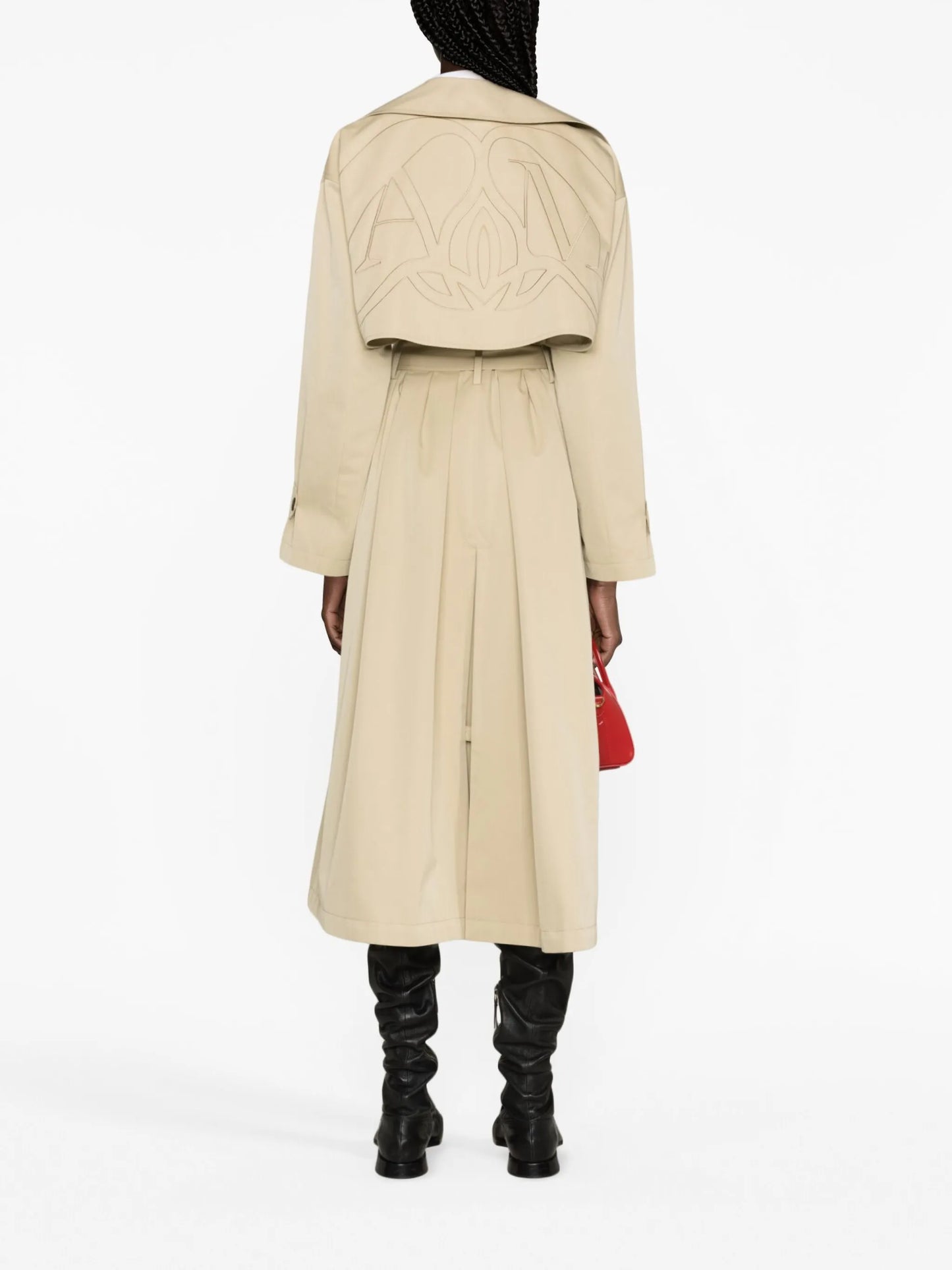 cocoon-sleeved belted trench coat