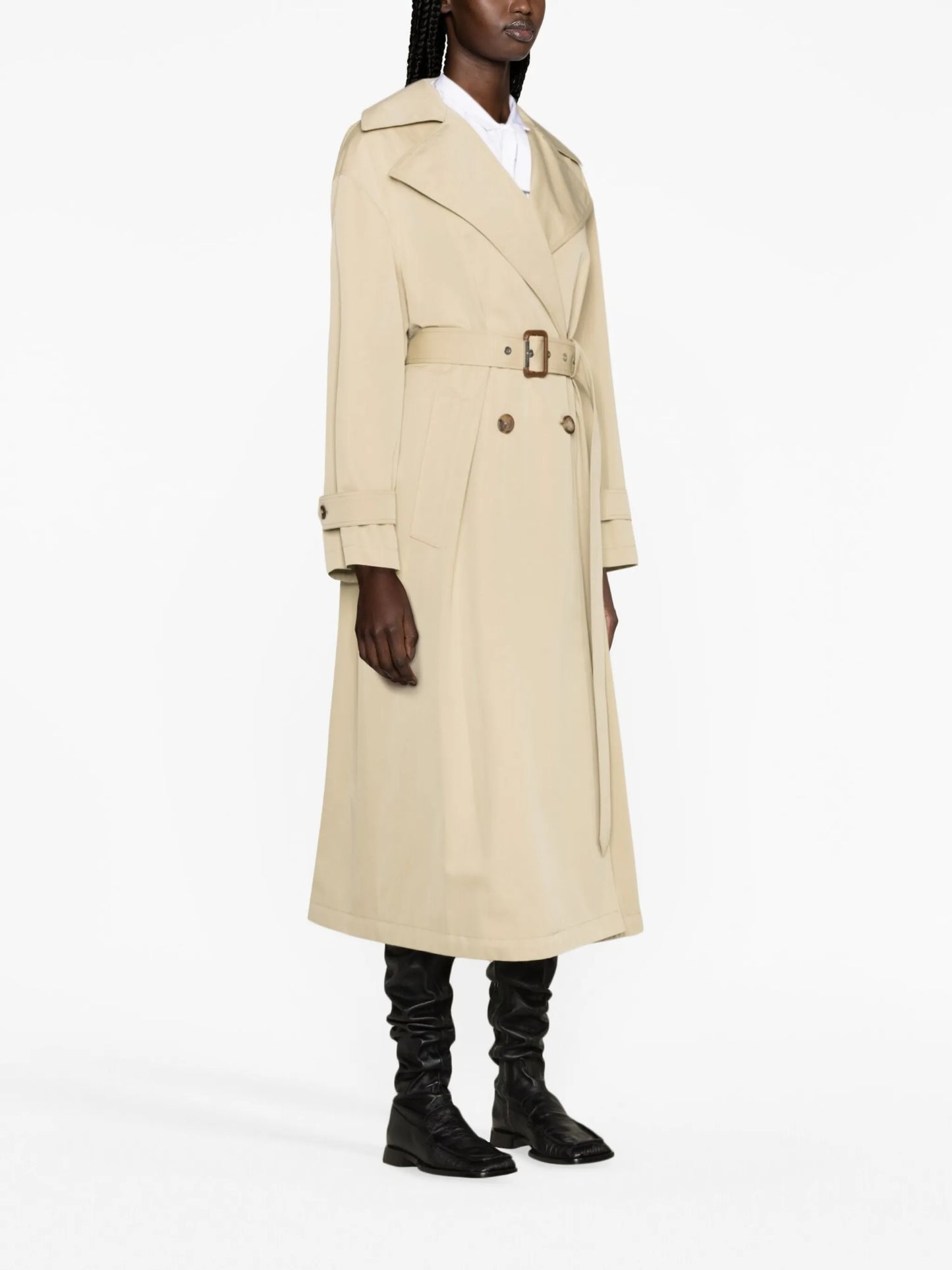 cocoon-sleeved belted trench coat