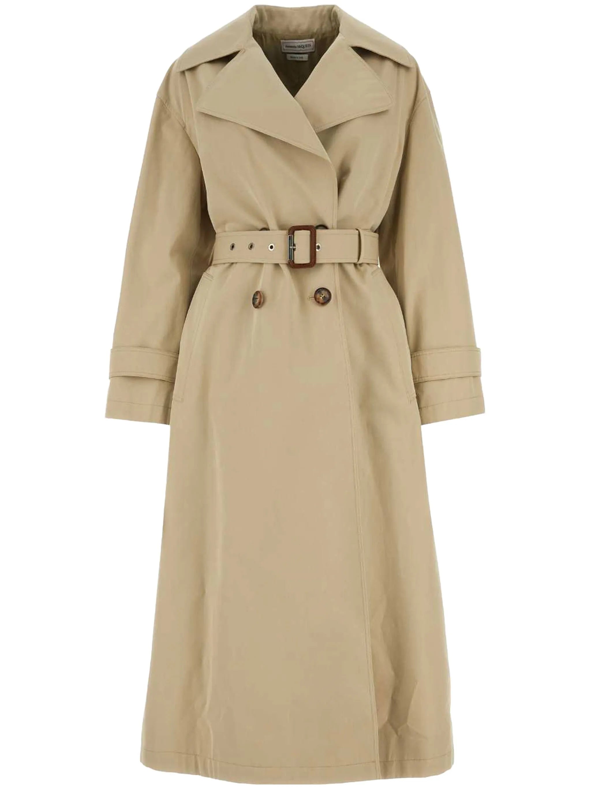 cocoon-sleeved belted trench coat