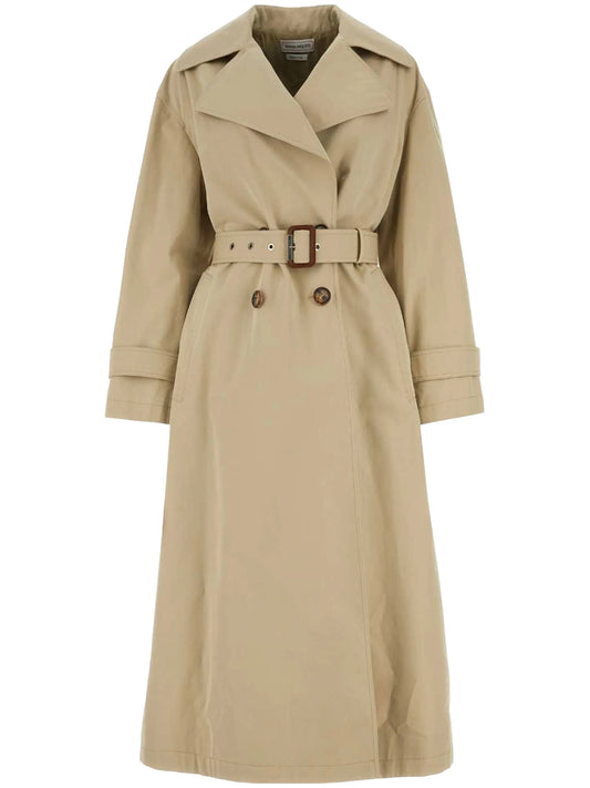 cocoon-sleeved belted trench coat
