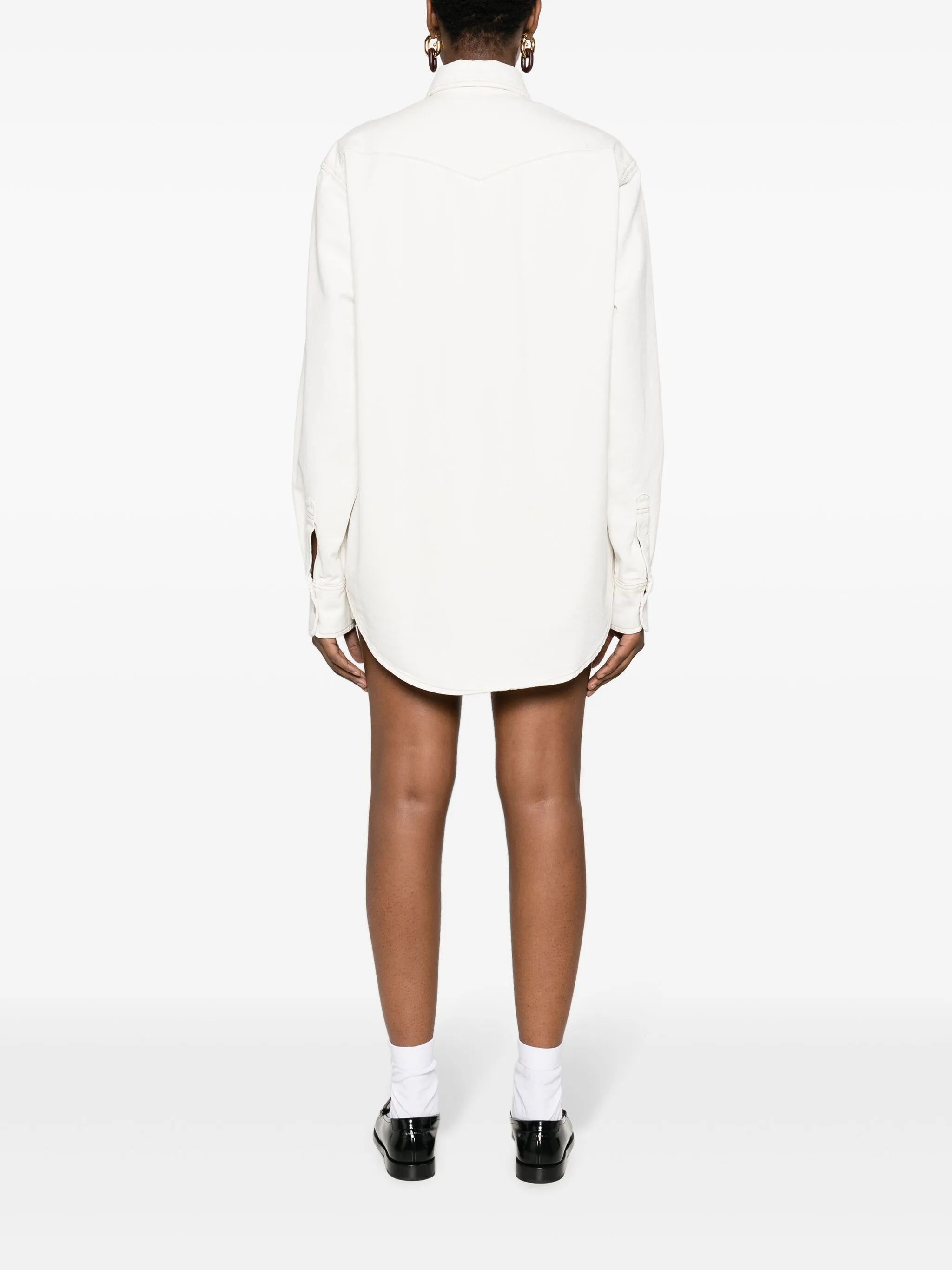 contrast-stitching cotton shrit
