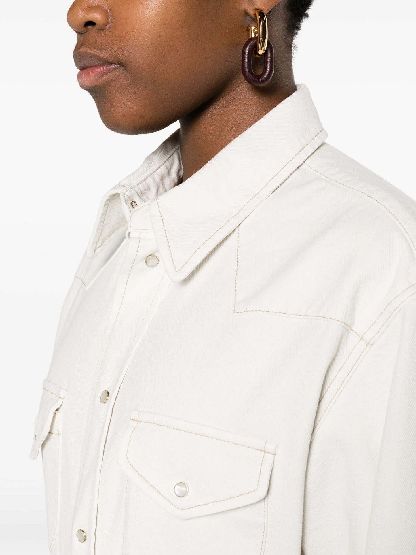 contrast-stitching cotton shrit