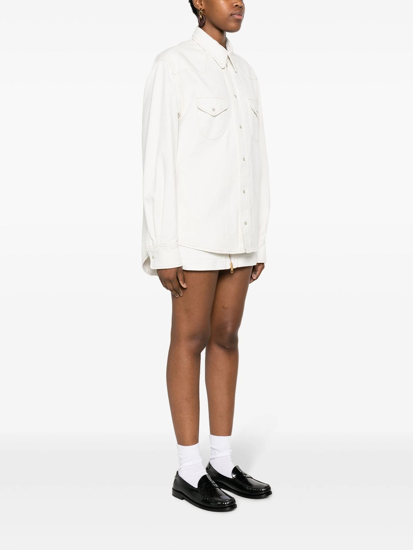 contrast-stitching cotton shrit
