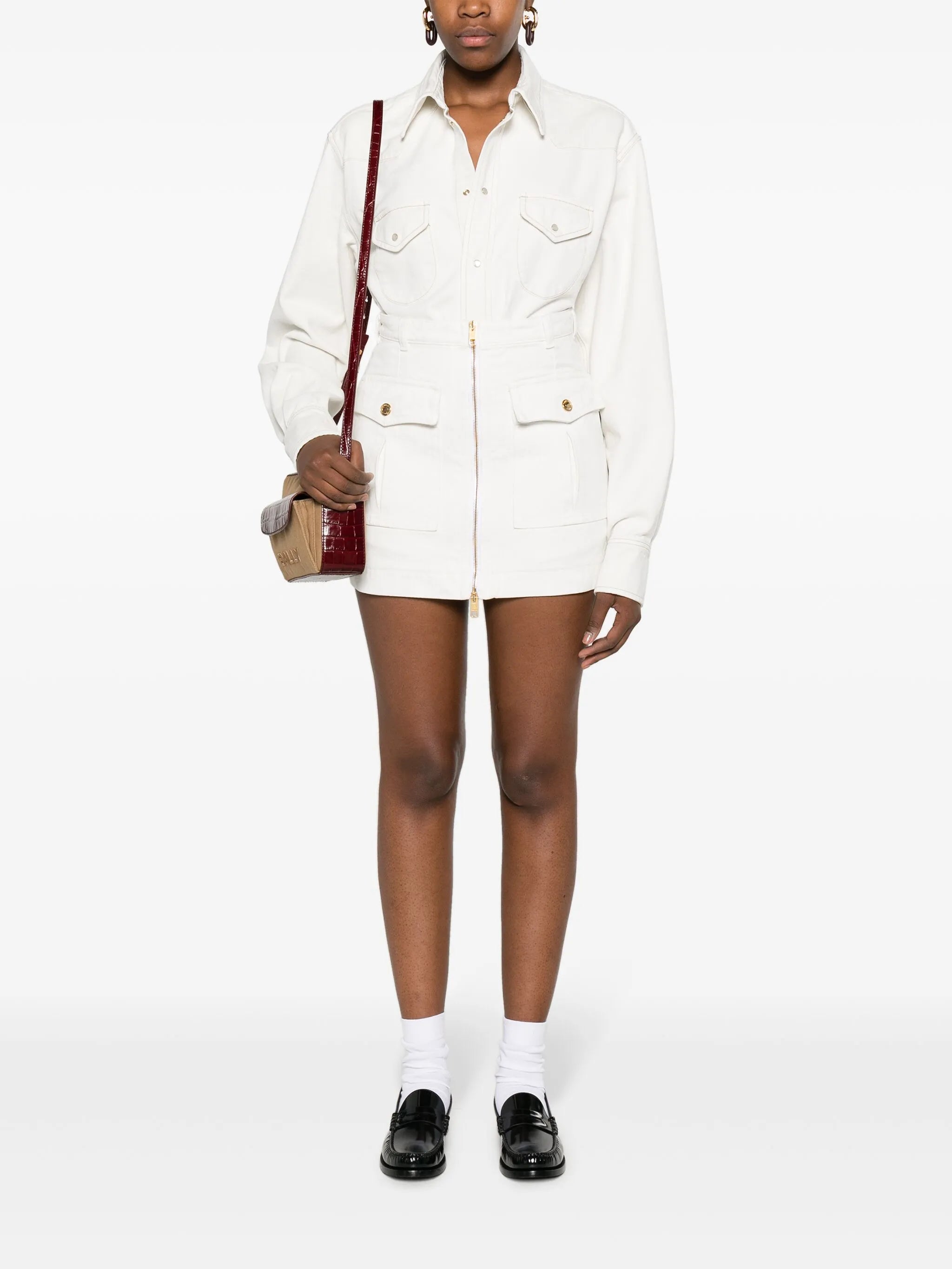 contrast-stitching cotton shrit