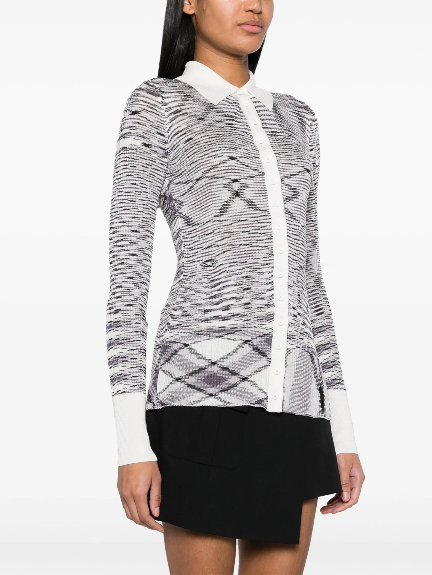 zigzag-print slub ribbed cardigan