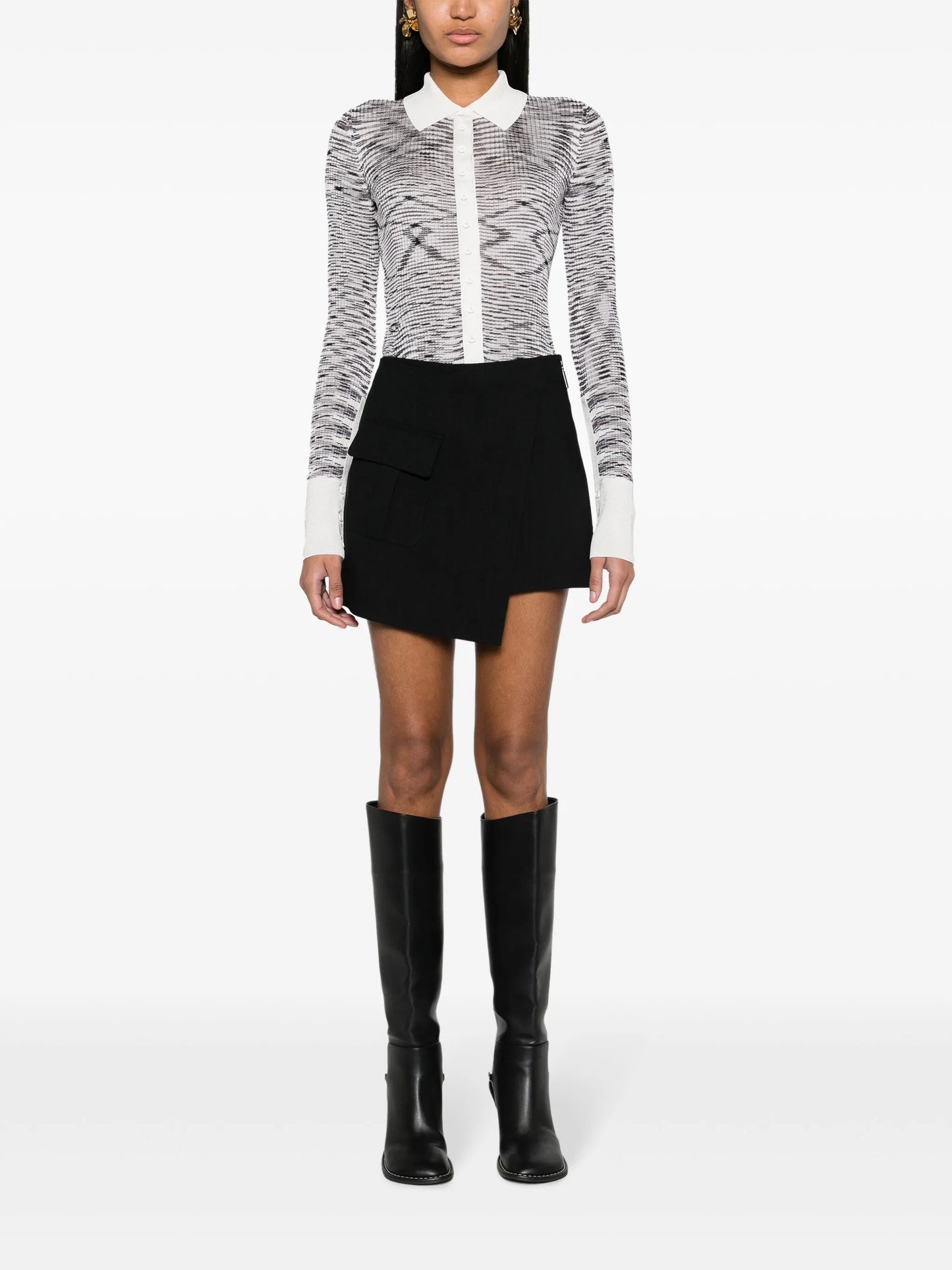 zigzag-print slub ribbed cardigan