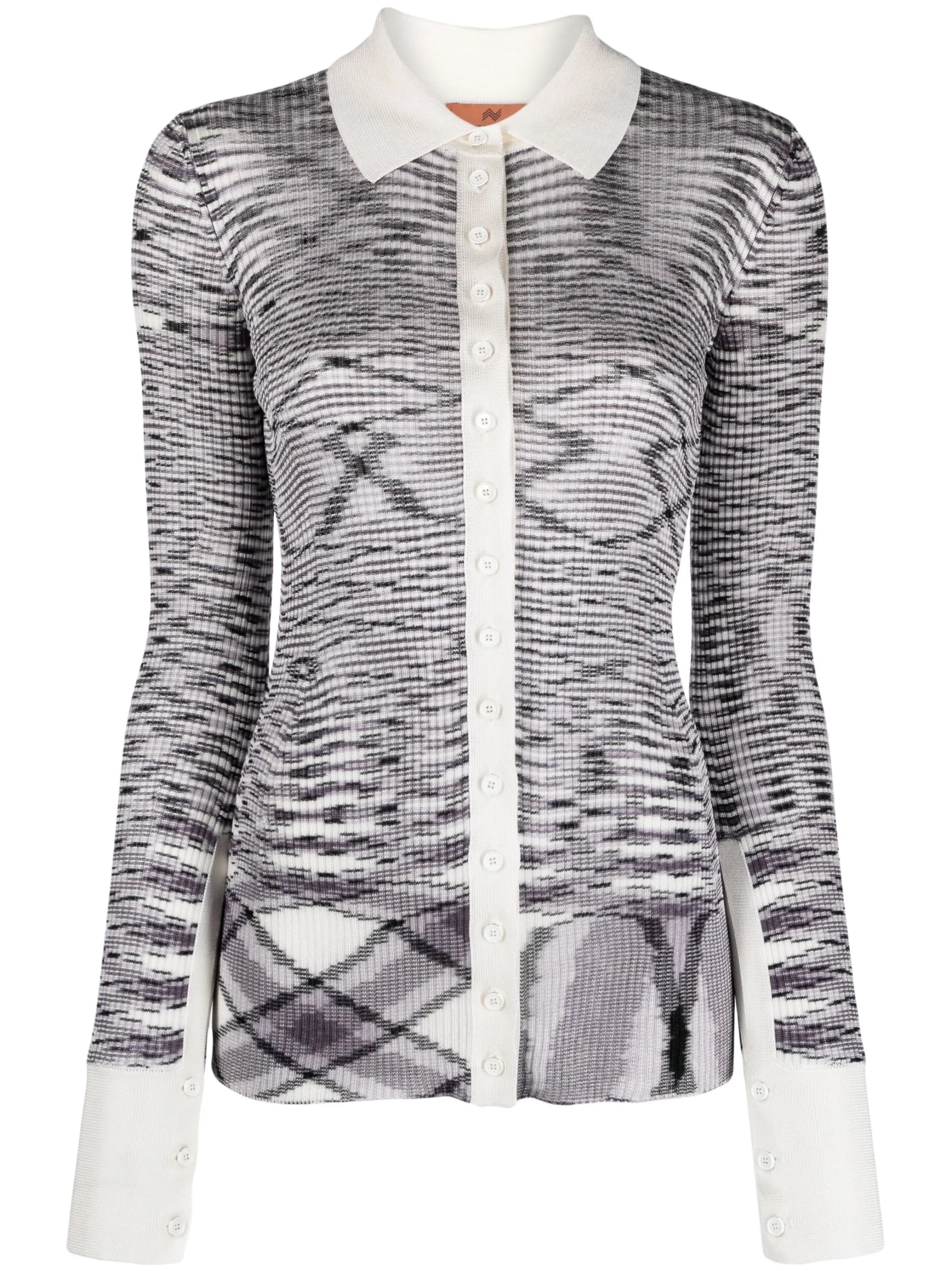 zigzag-print slub ribbed cardigan
