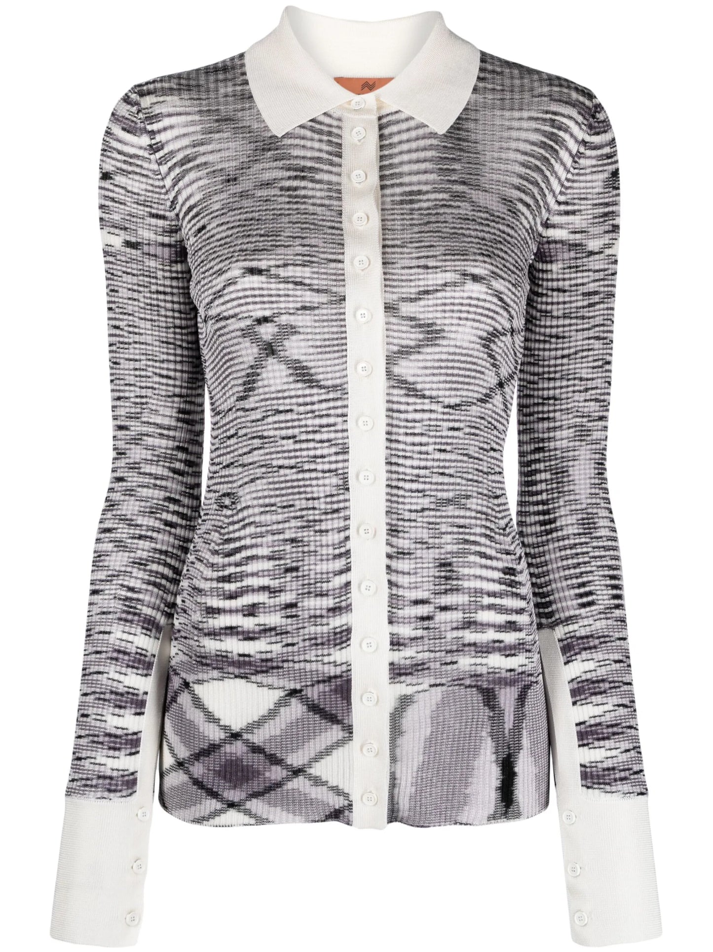 zigzag-print slub ribbed cardigan