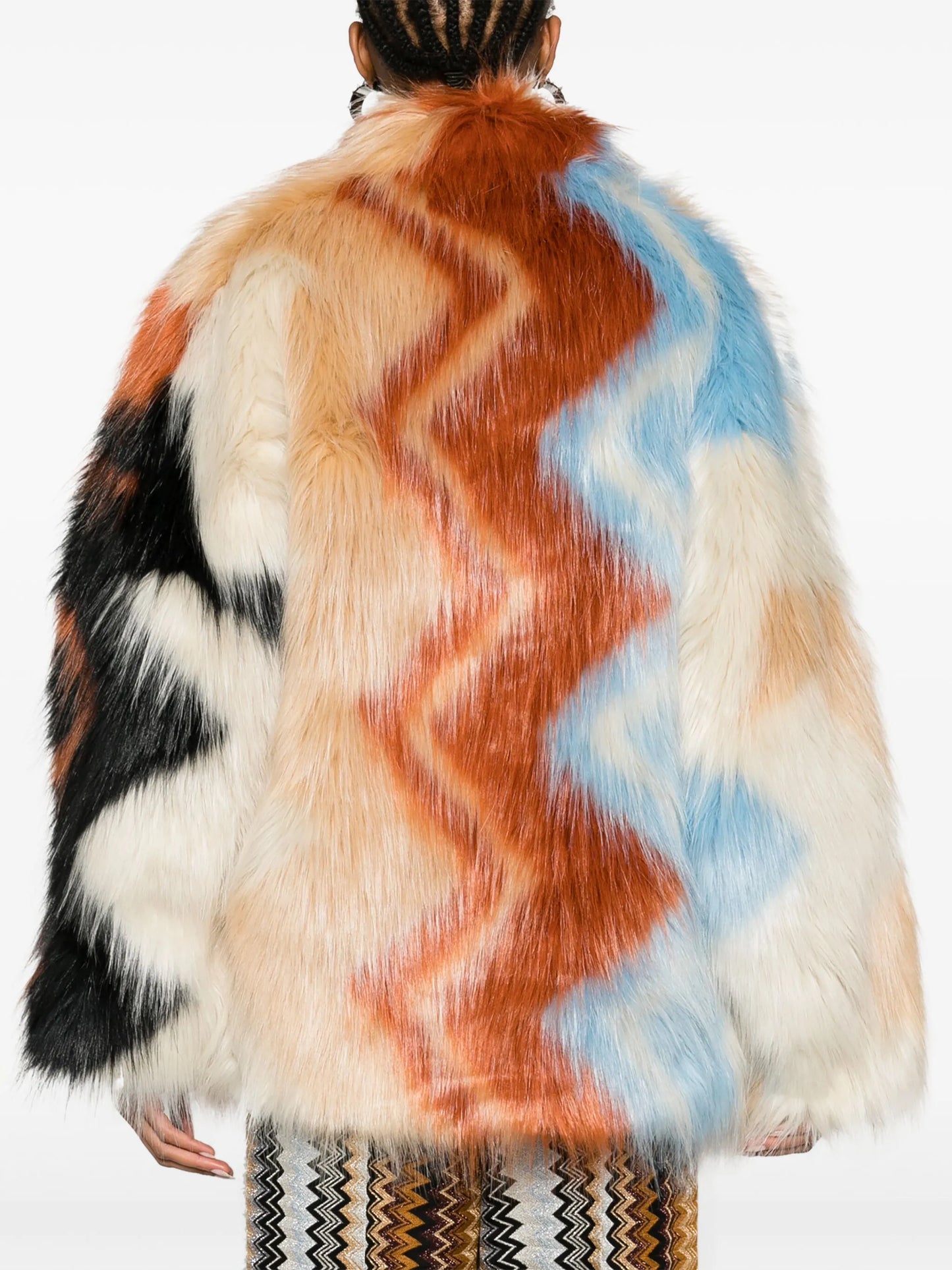 zigzag faux-fur coat