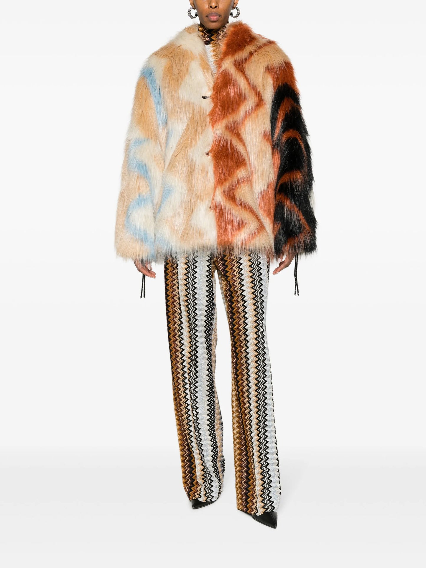 zigzag faux-fur coat