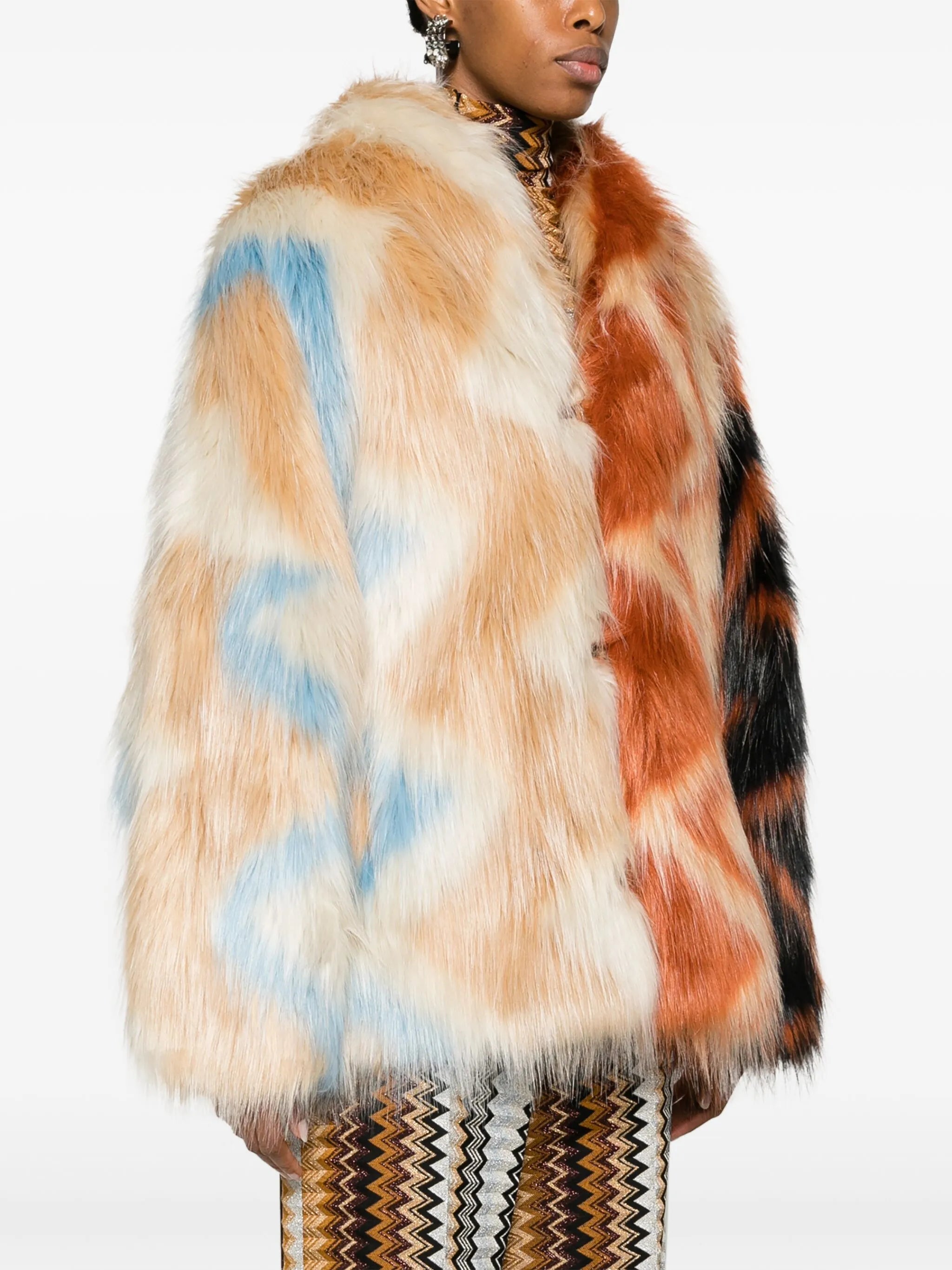 zigzag faux-fur coat