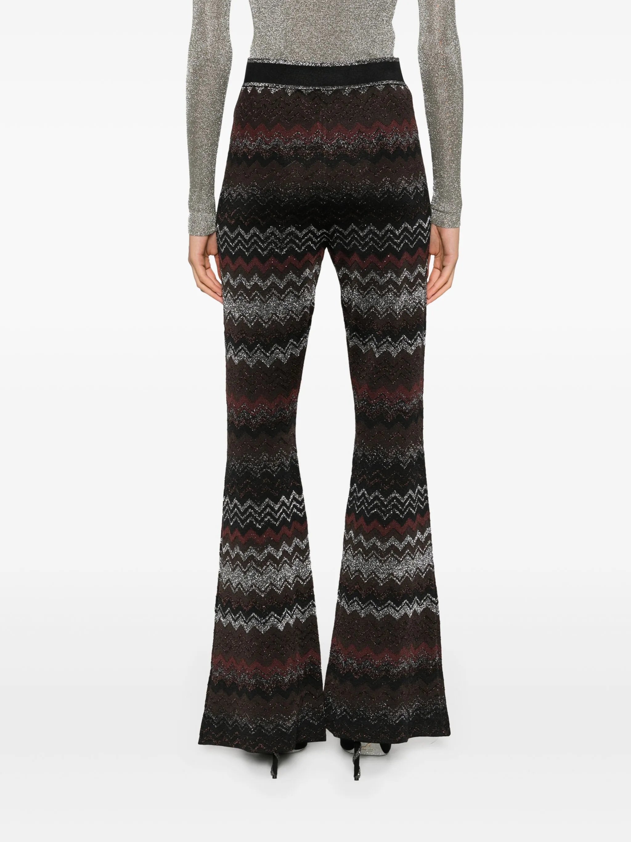 zigzag crochet-knit flared trousers