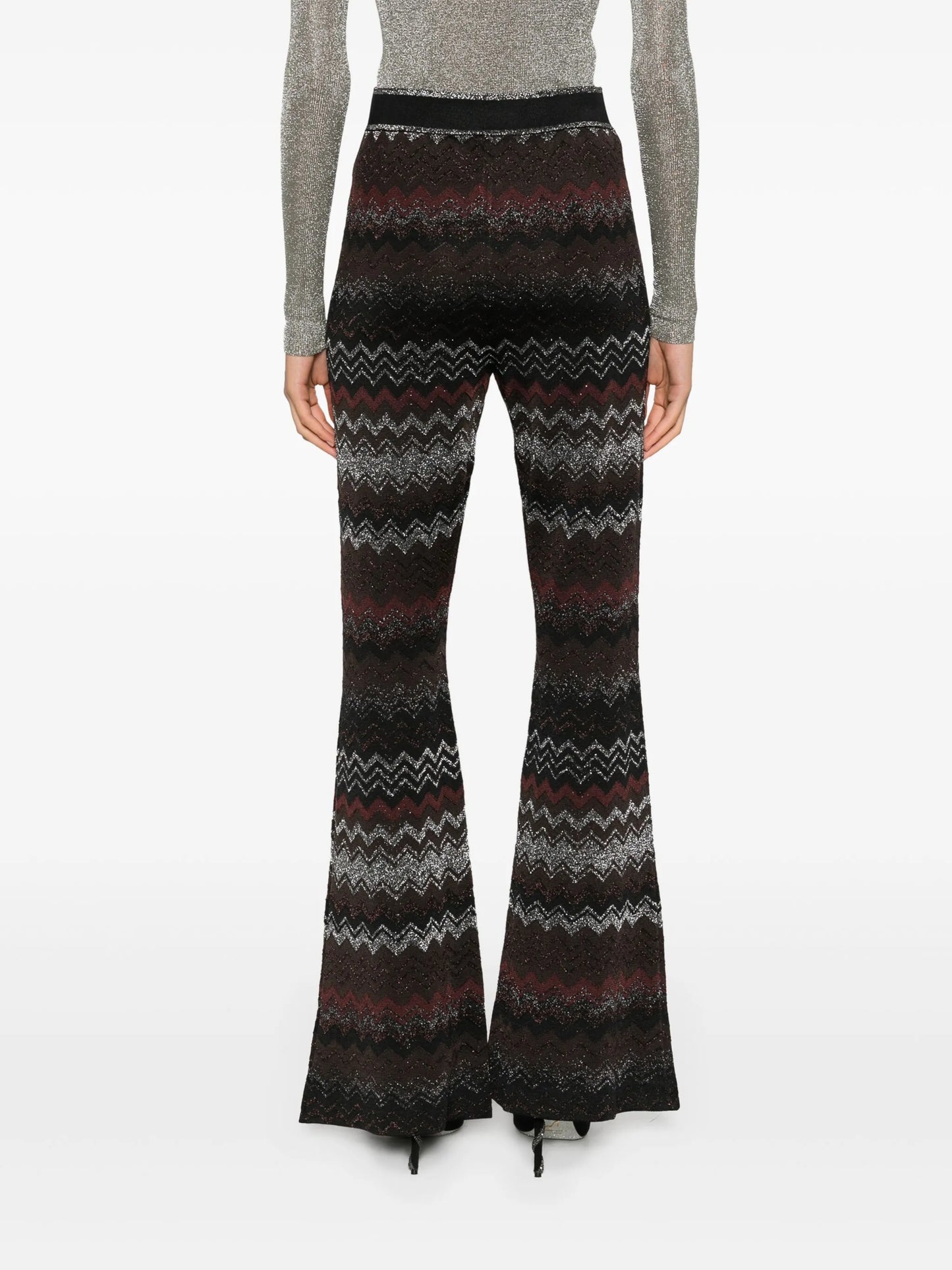 zigzag crochet-knit flared trousers