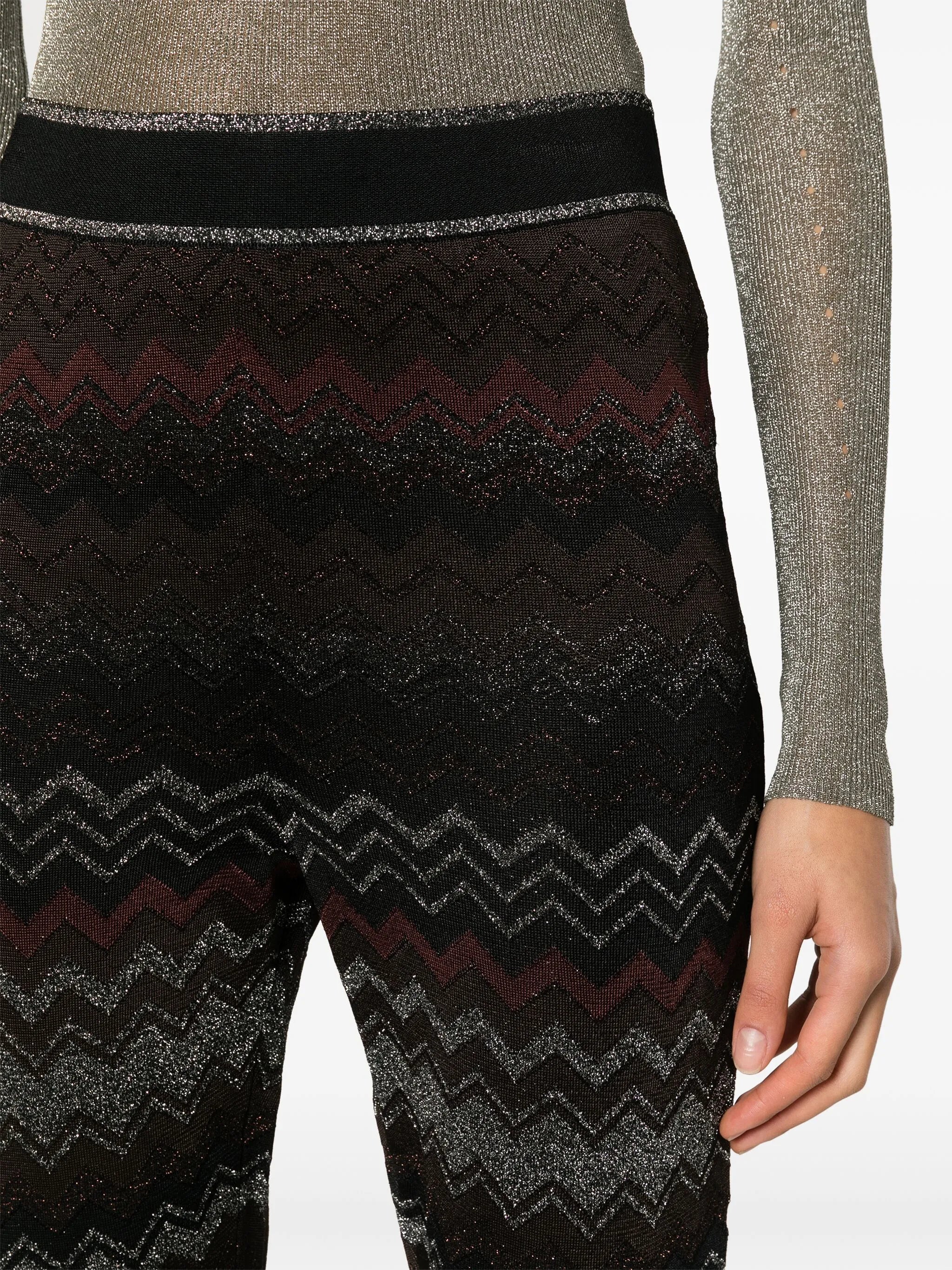 zigzag crochet-knit flared trousers