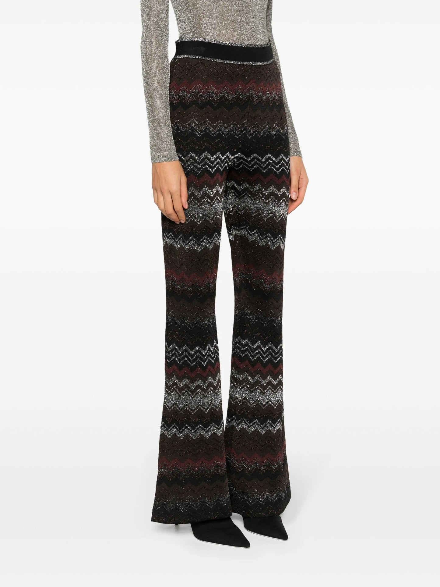 zigzag crochet-knit flared trousers