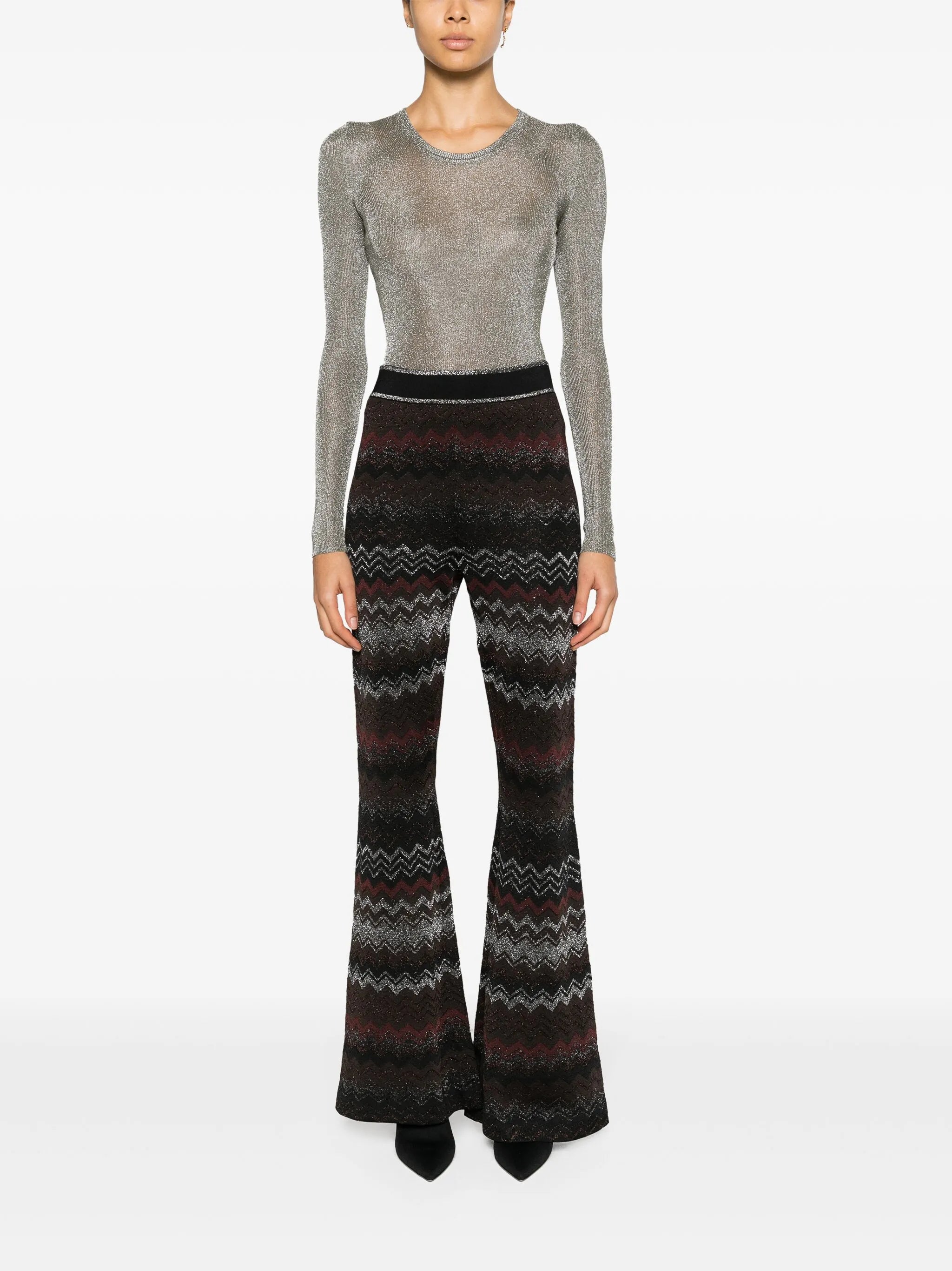 zigzag crochet-knit flared trousers