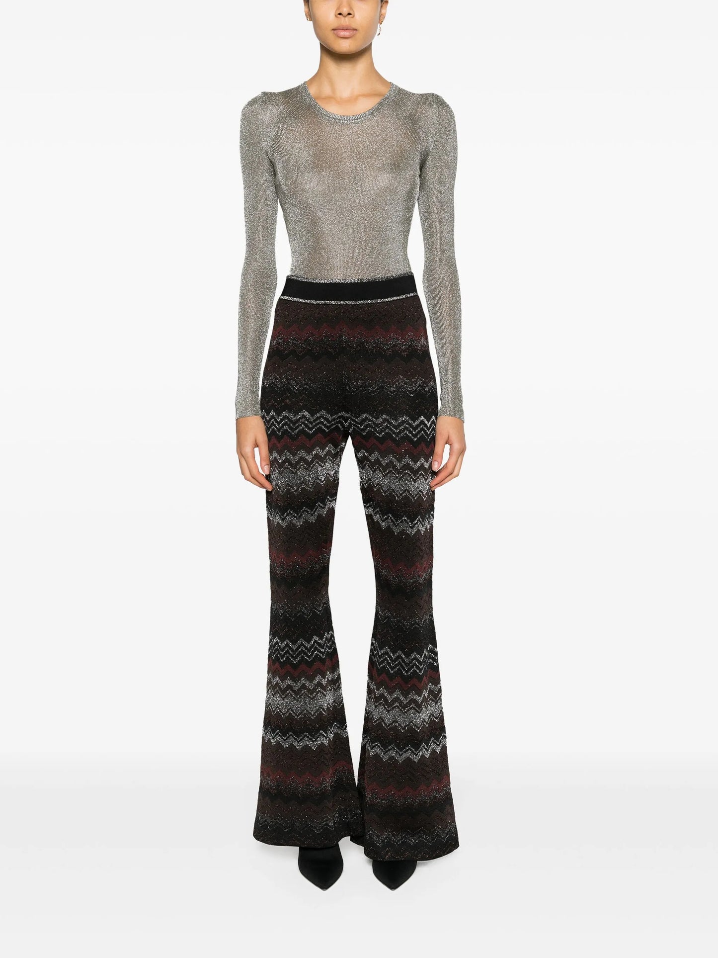 zigzag crochet-knit flared trousers