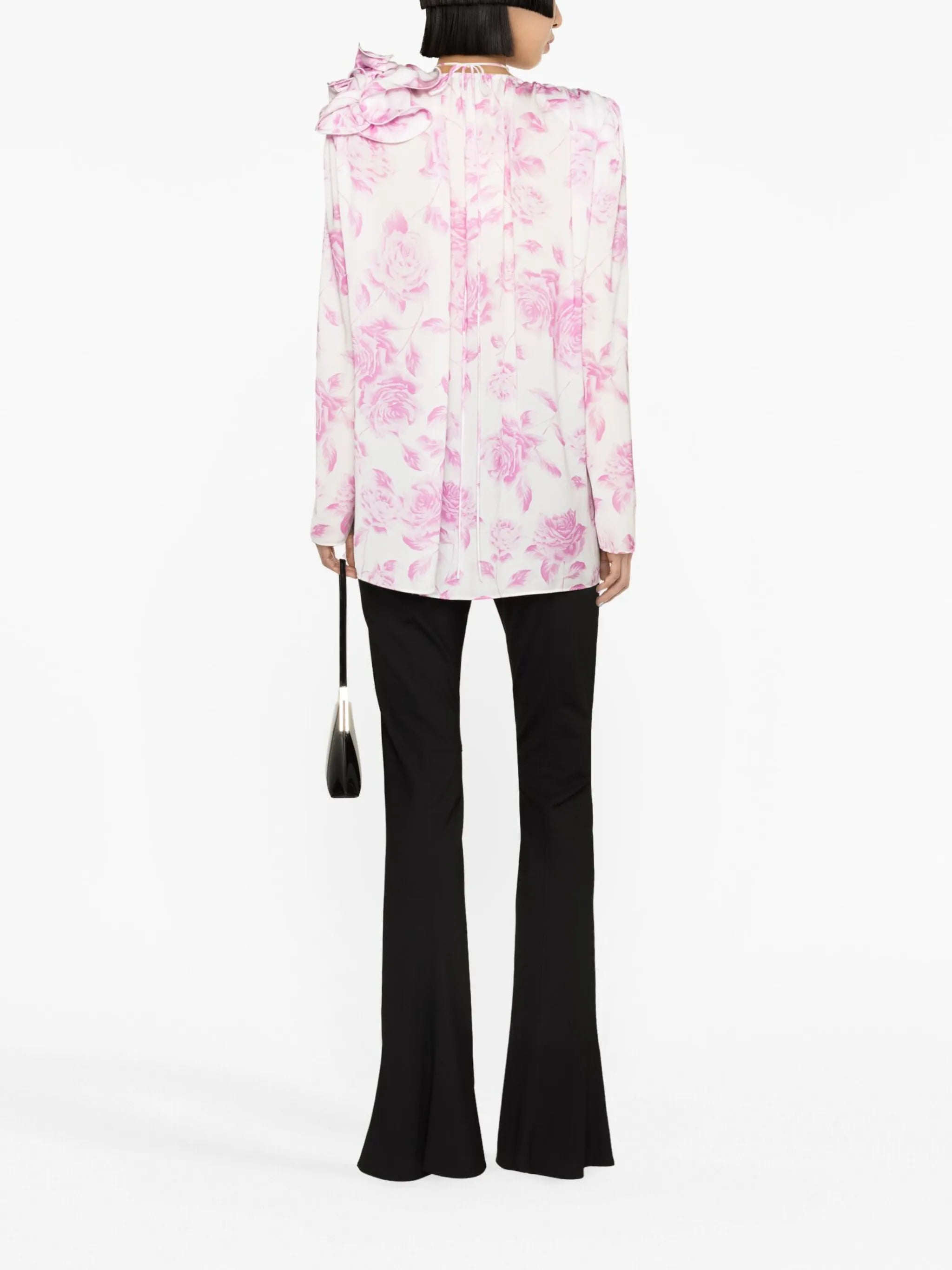 floral-appliqué rose-print blouse