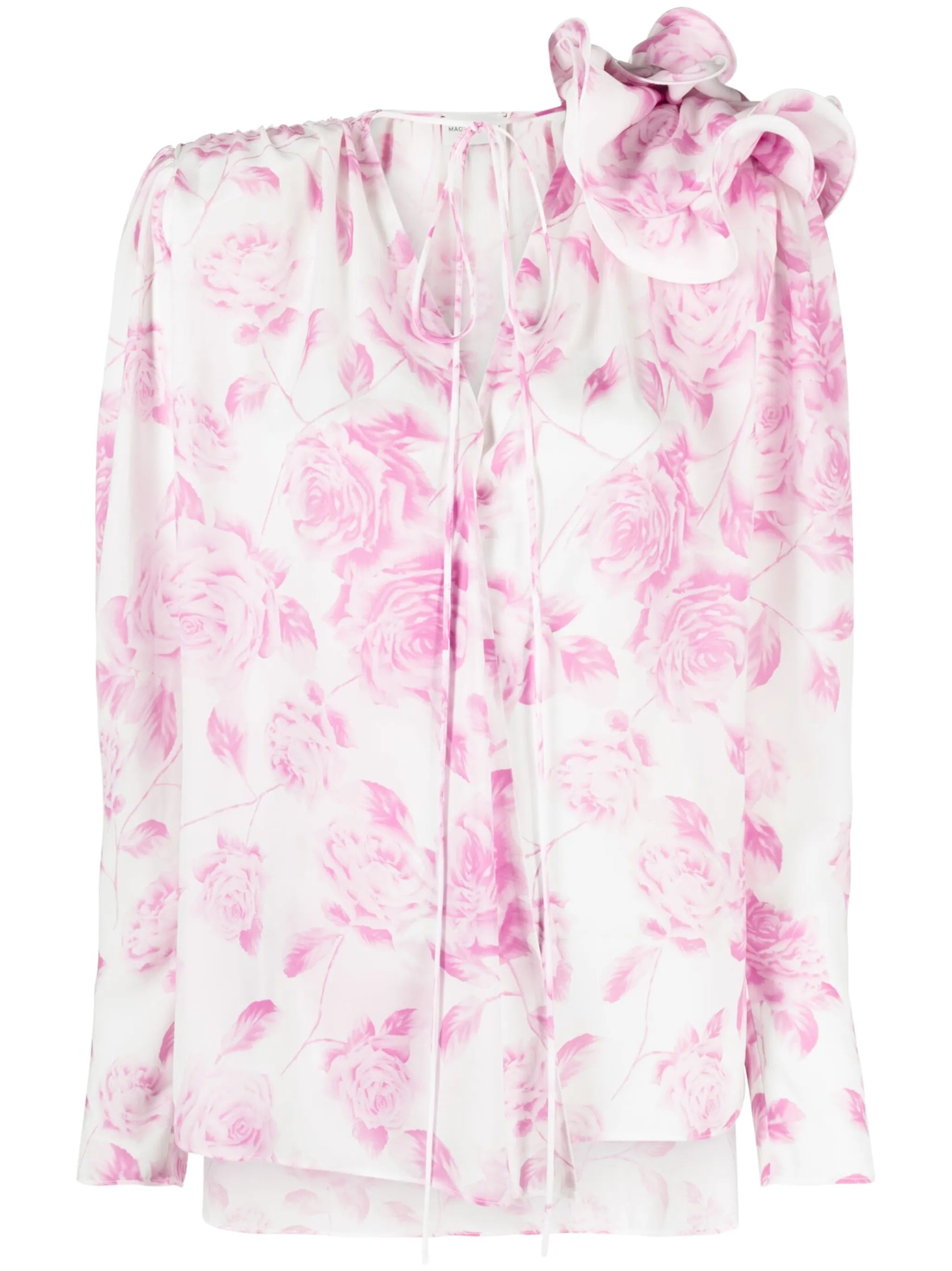 floral-appliqué rose-print blouse