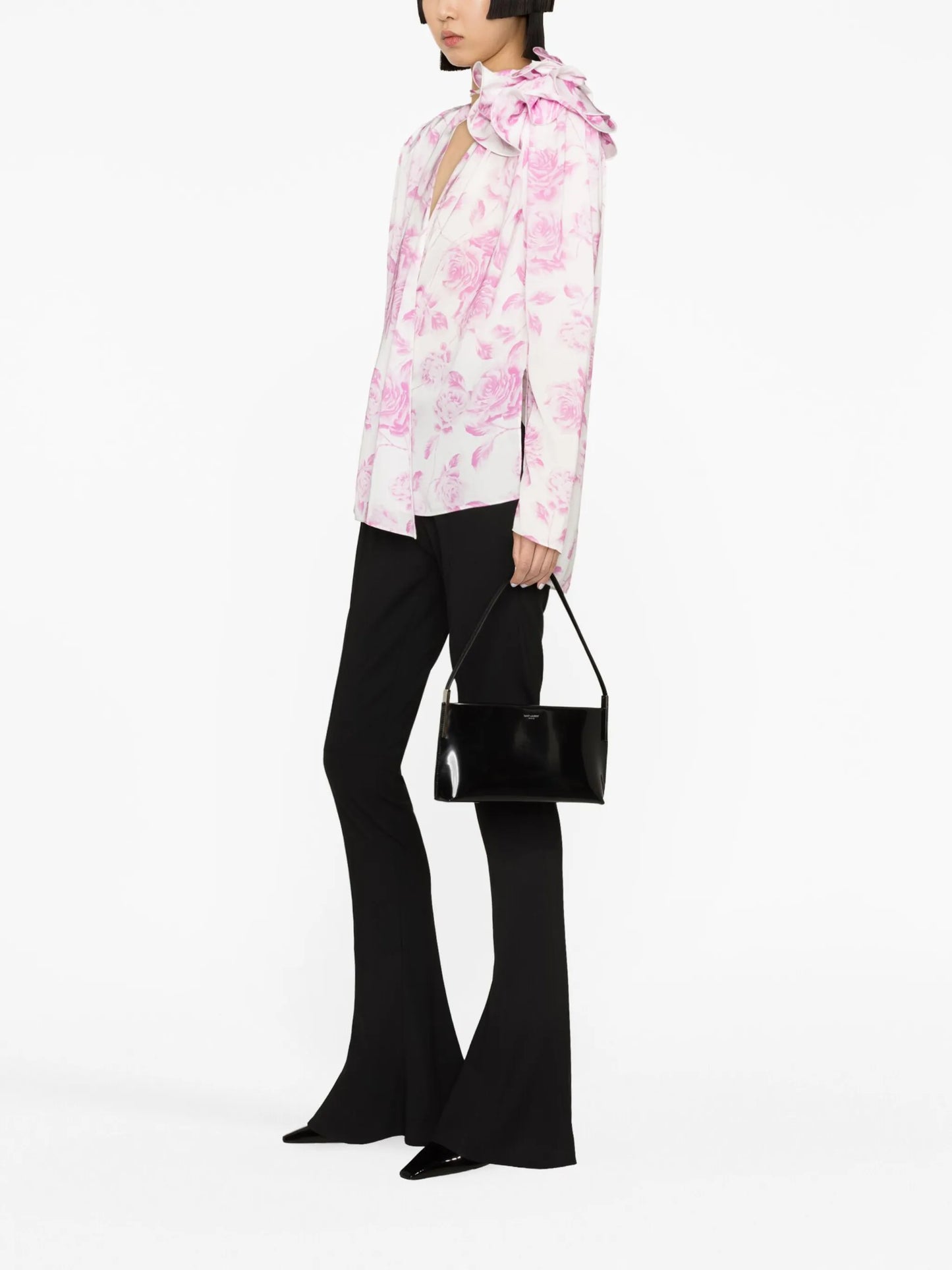 floral-appliqué rose-print blouse