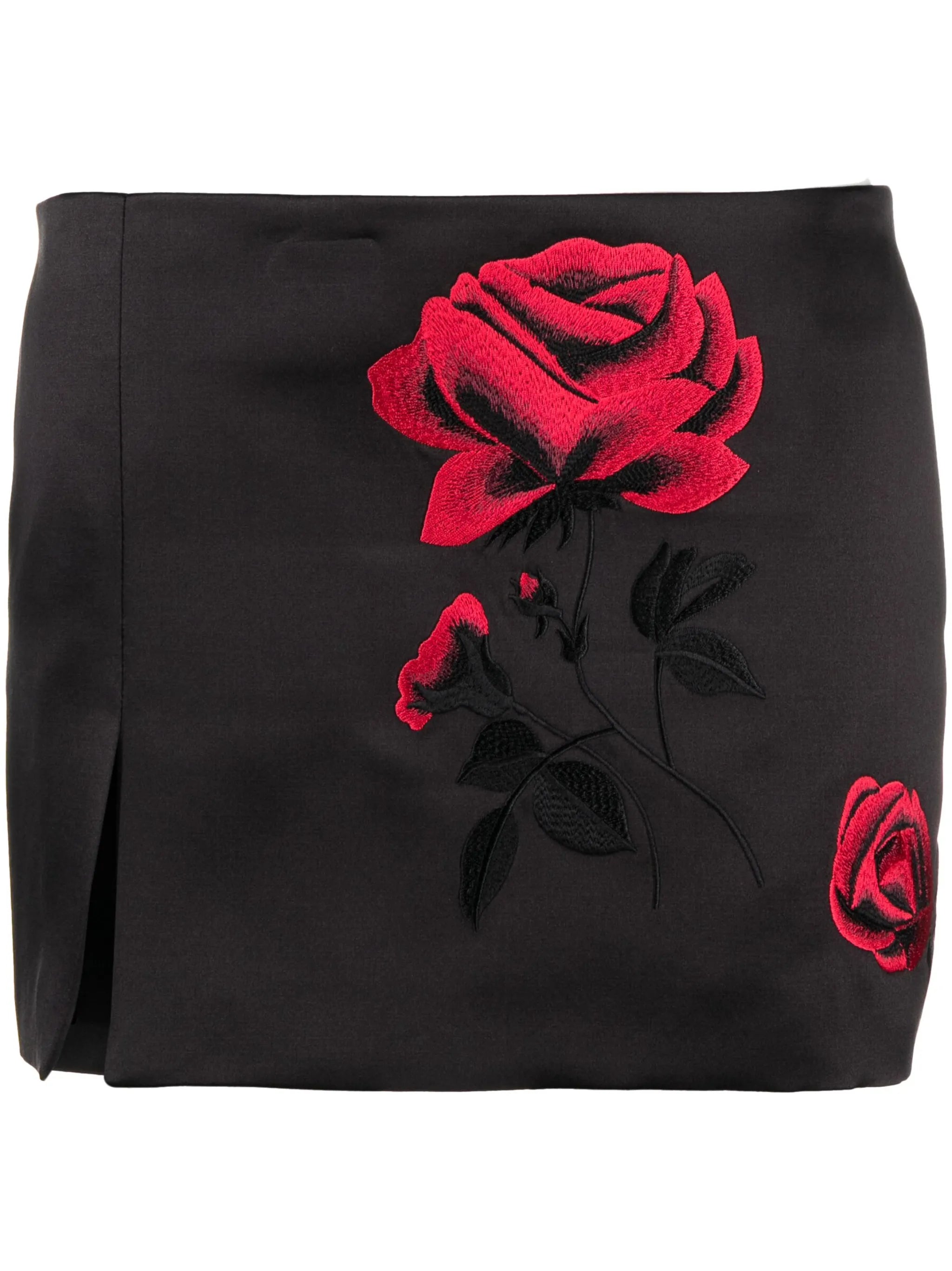 rose-embroidered mini skirt