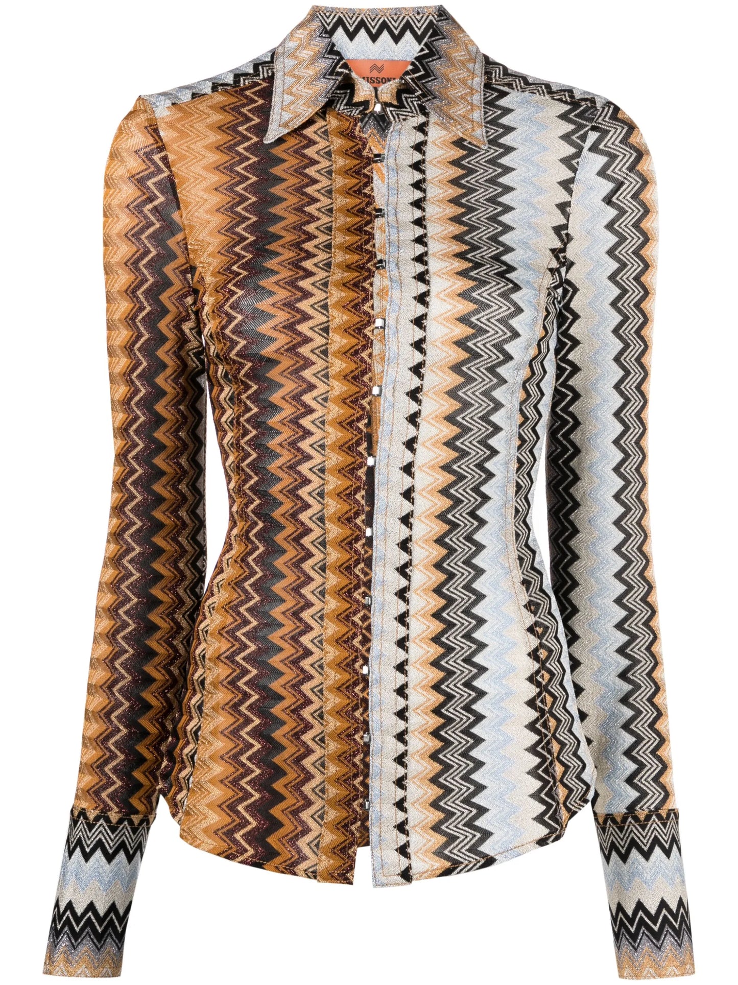 metallic zigzag crochet-knit shirt