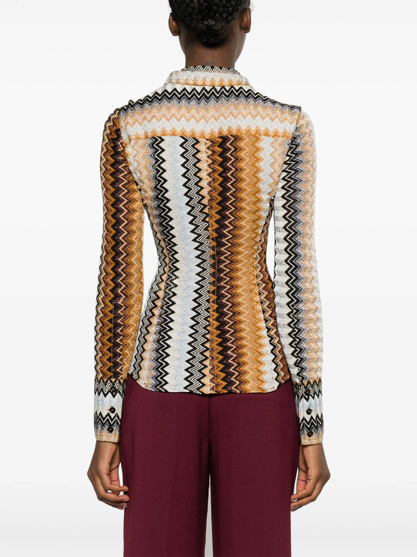 metallic zigzag crochet-knit shirt
