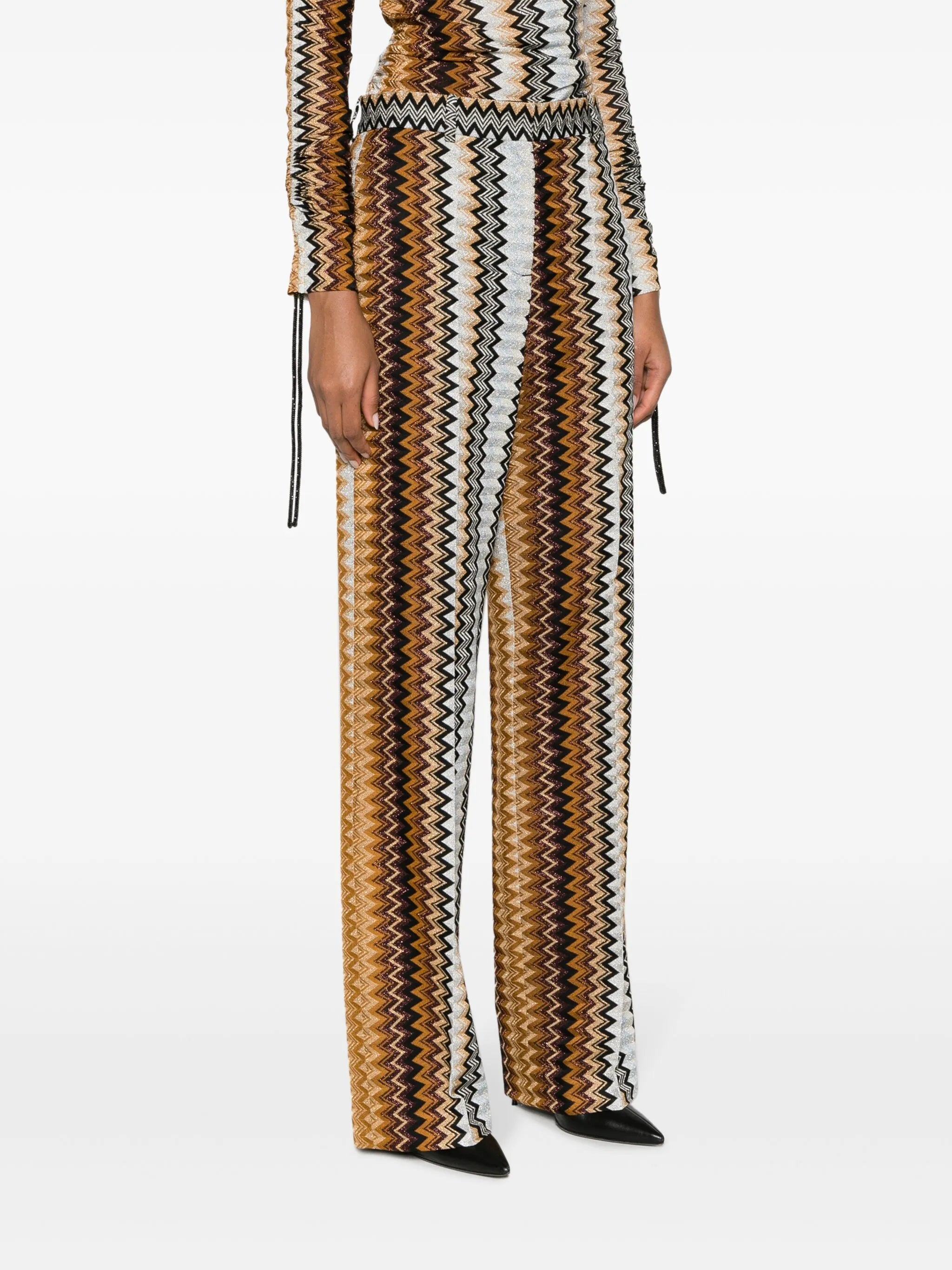 zigzag lurex wide-leg trousers