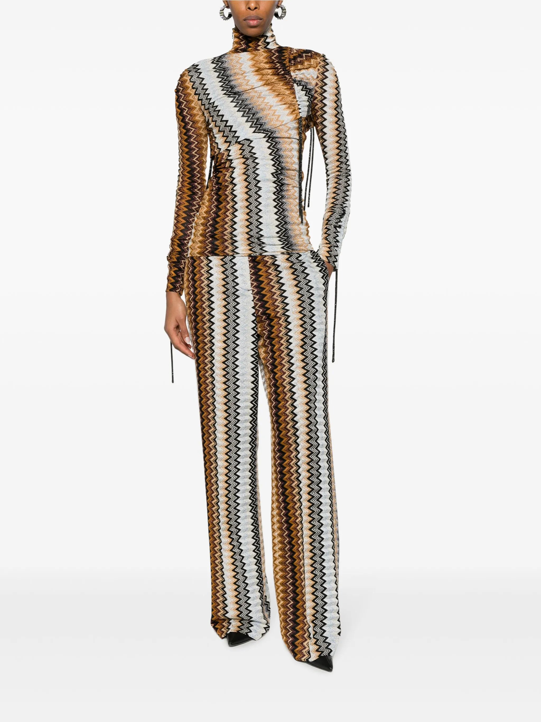 zigzag lurex wide-leg trousers
