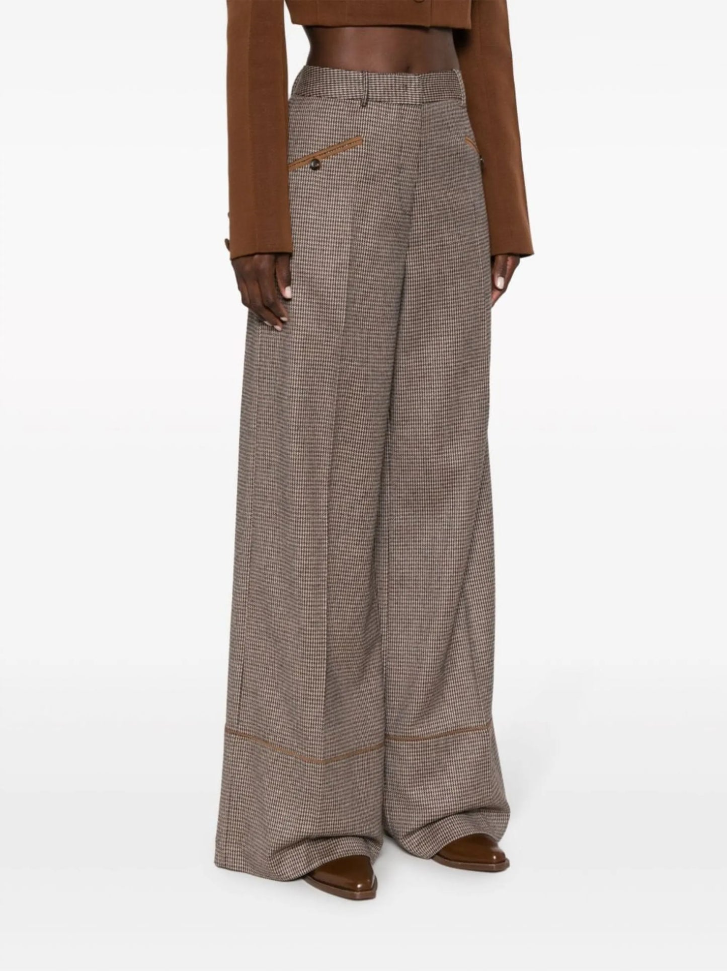 dogtooth-pattern wide-leg tailored trousers
