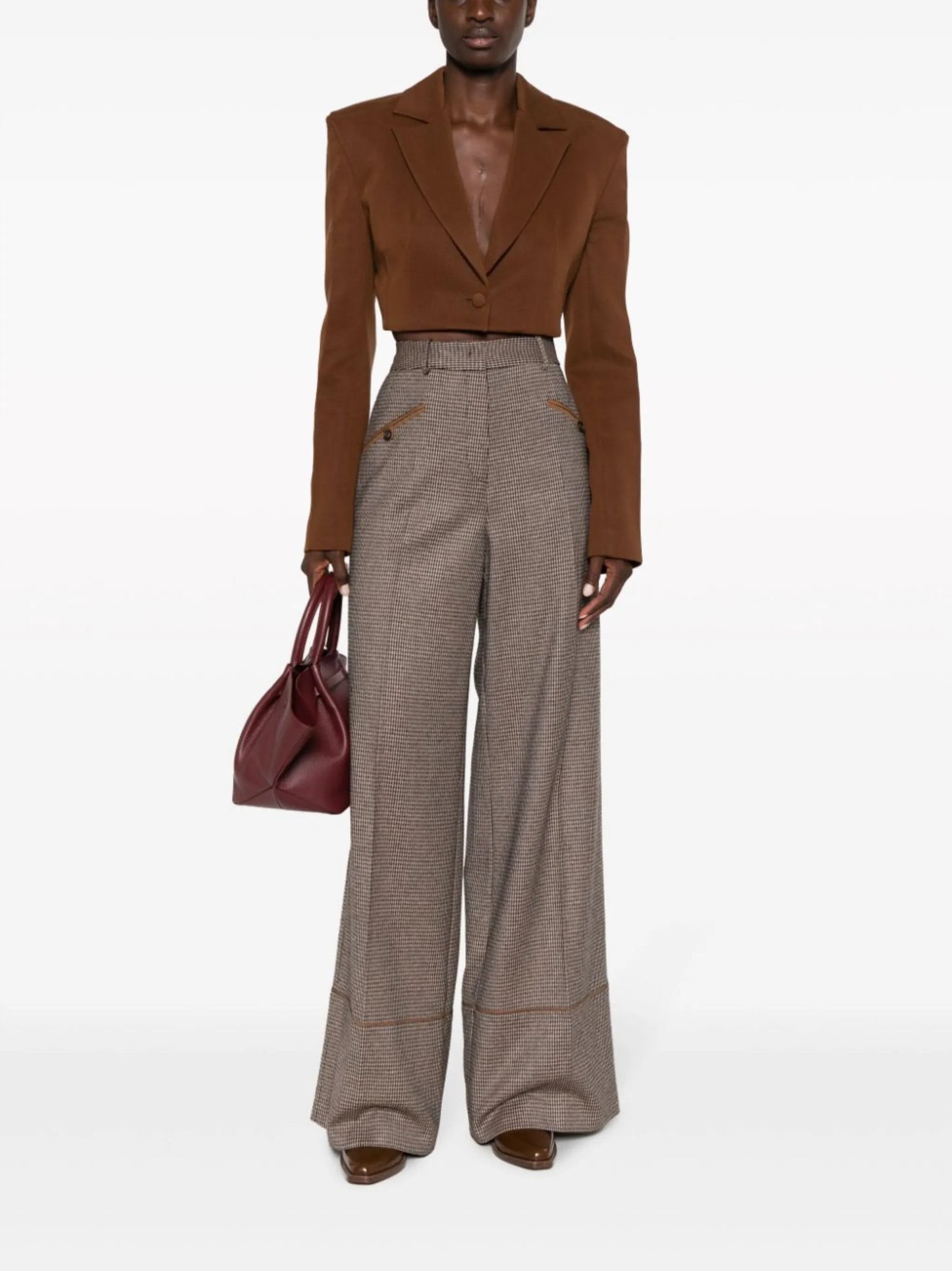 dogtooth-pattern wide-leg tailored trousers