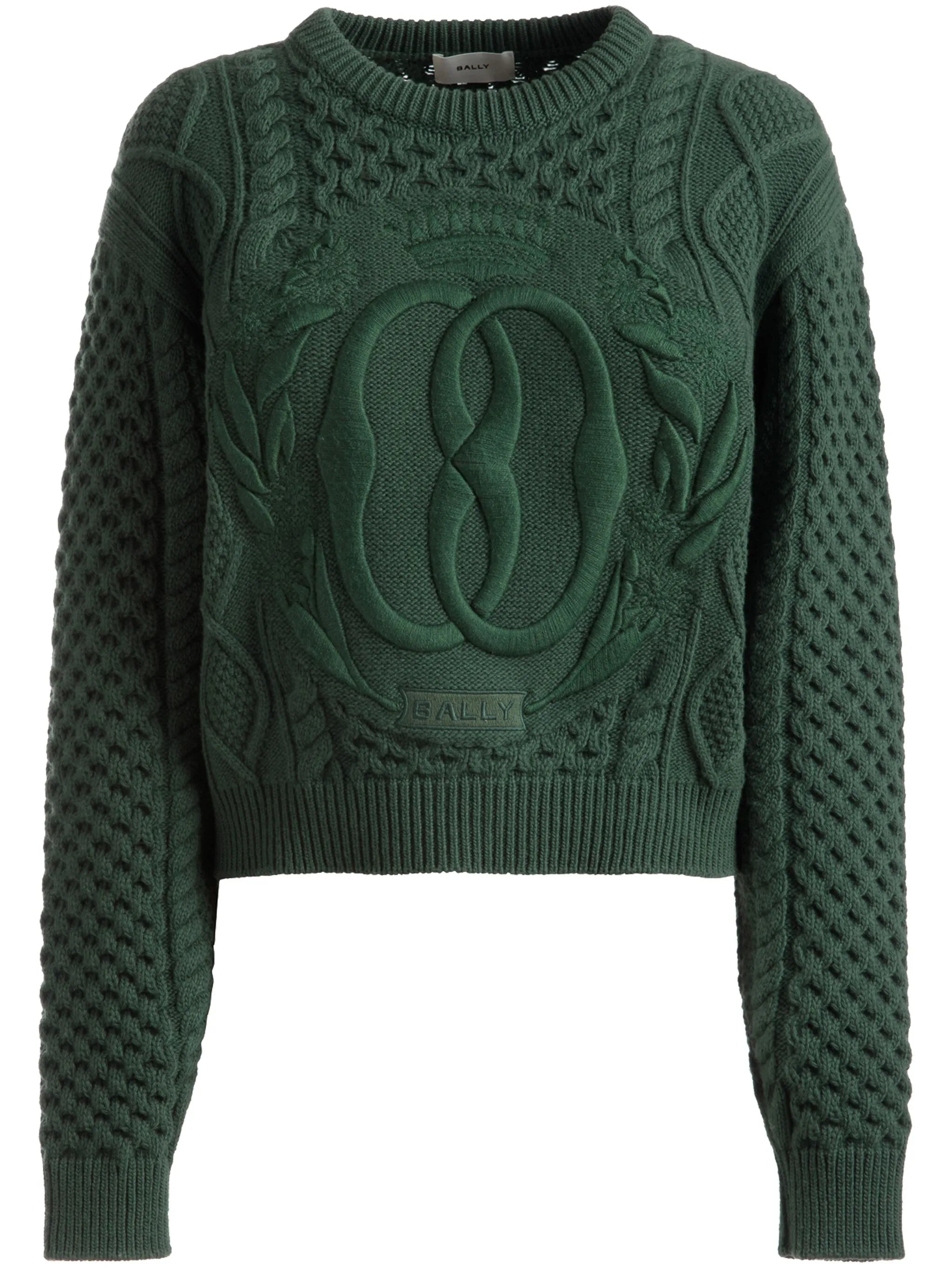 logo-embroidered cable-knit jumper