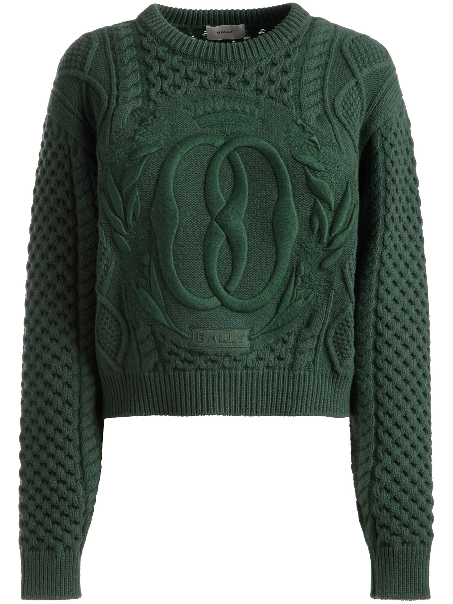 logo-embroidered cable-knit jumper