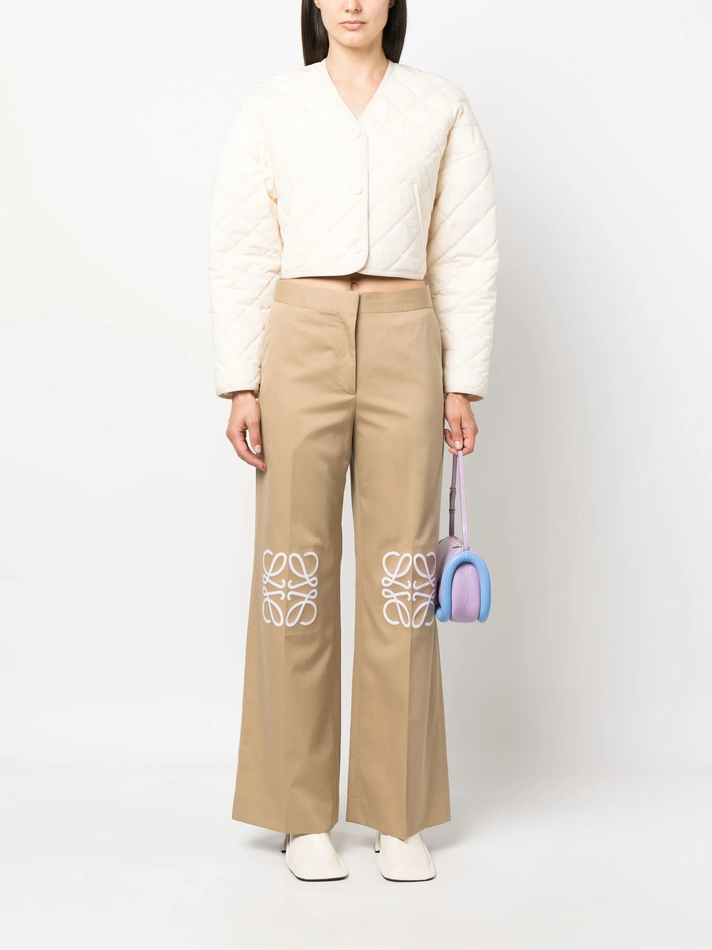 debossed-logo cotton-silk blend trousers