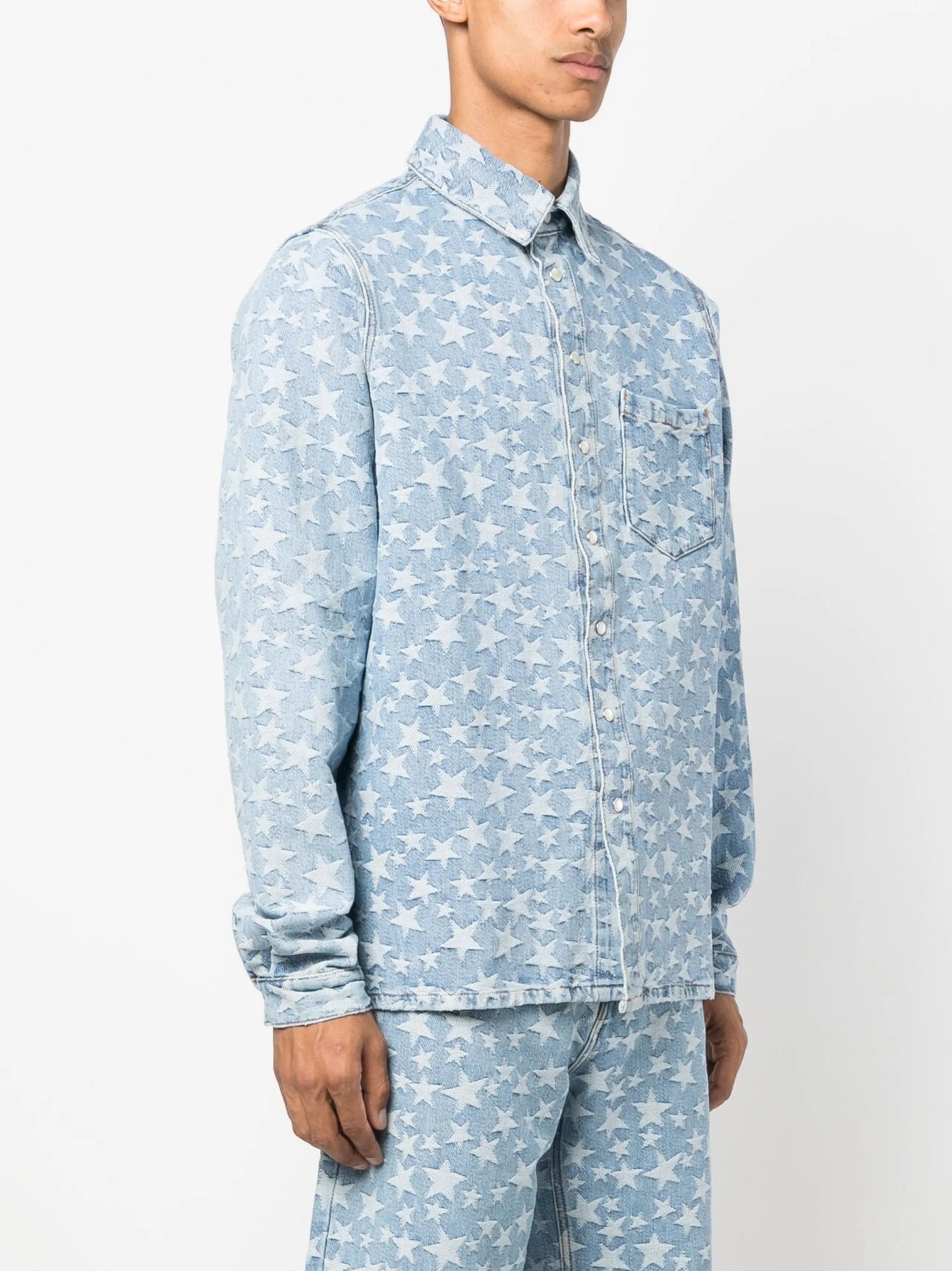 star-pattern cotton denim shirt