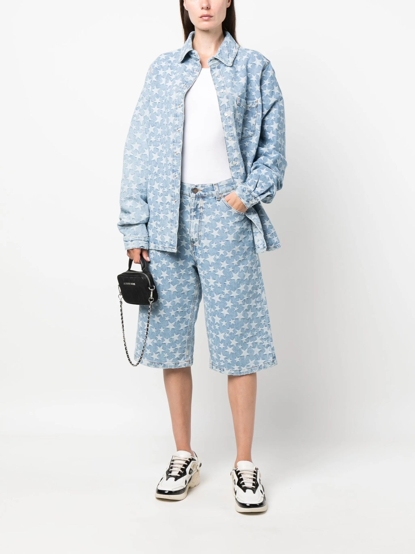 star-pattern cotton denim shirt