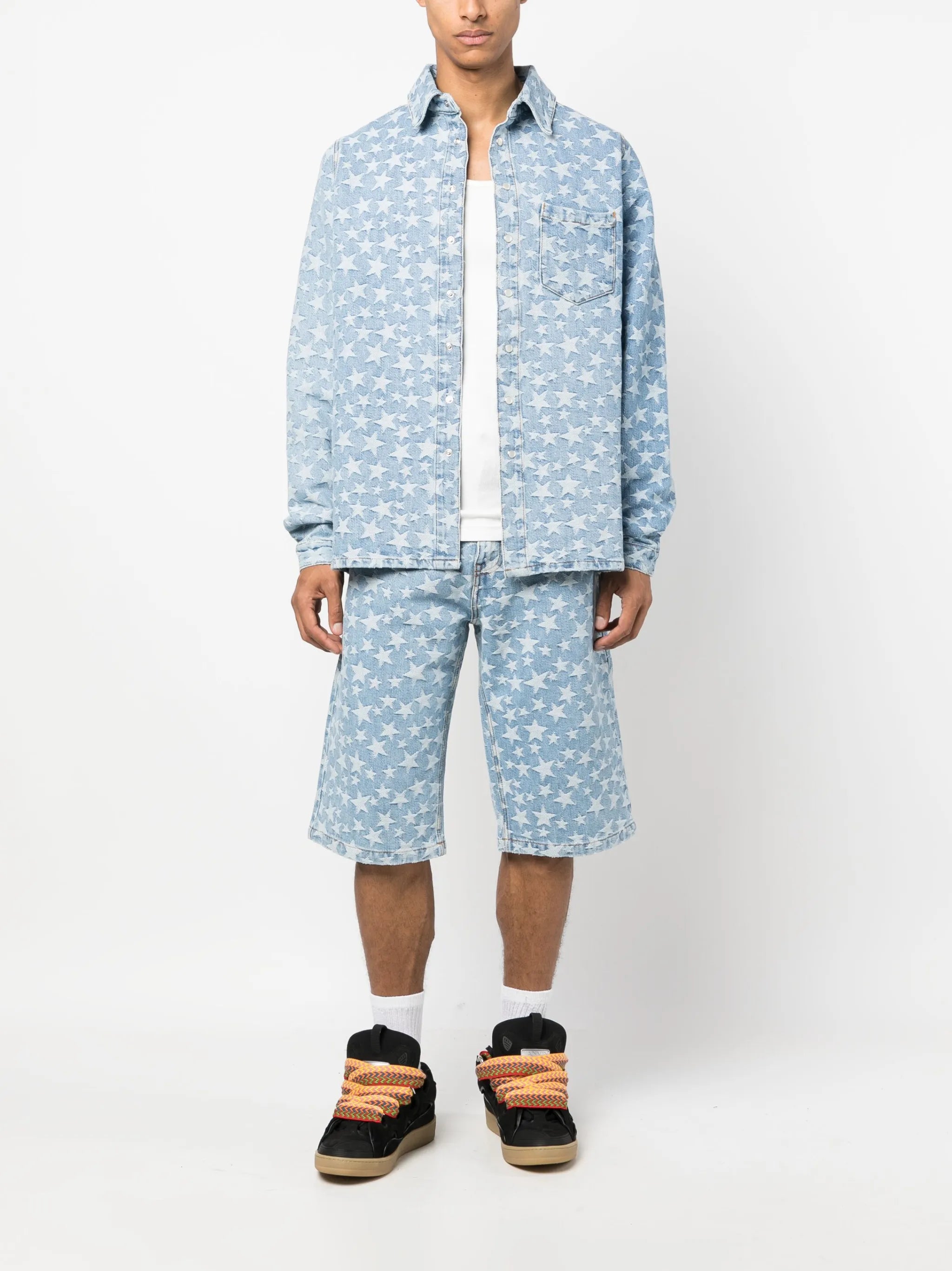 star-pattern cotton denim shirt