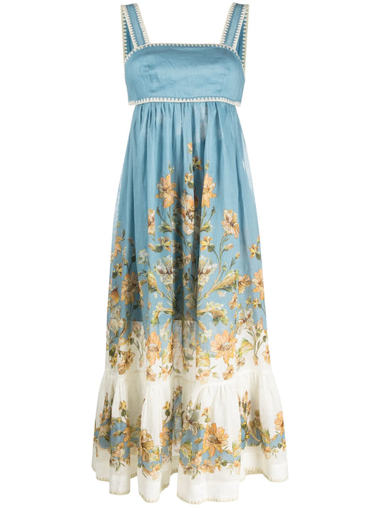 Chintz floral-print ramie-voile dress