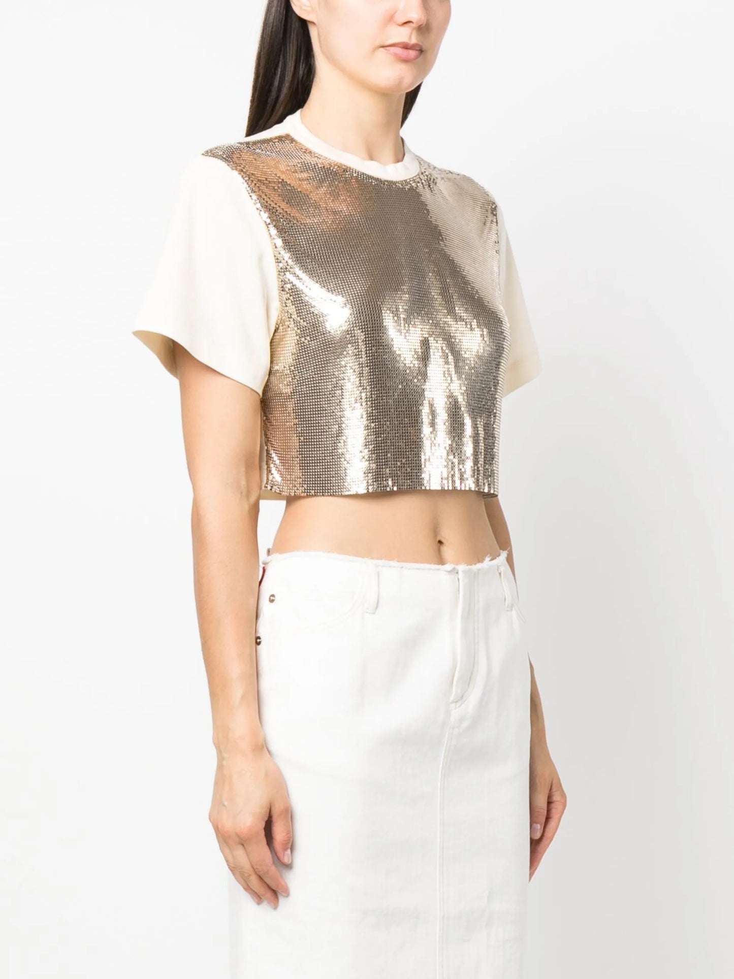 chainmail-panel cropped T-shirt