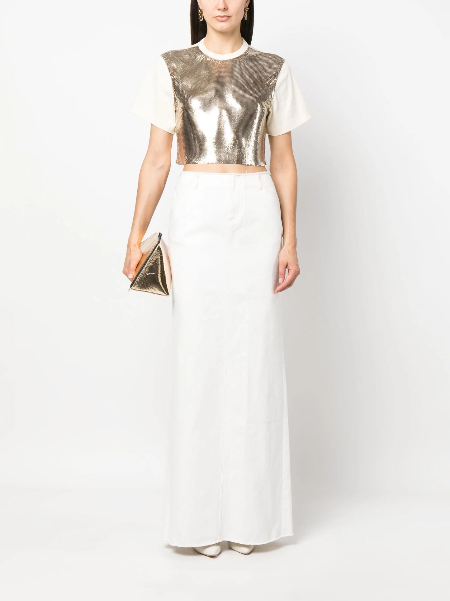 chainmail-panel cropped T-shirt